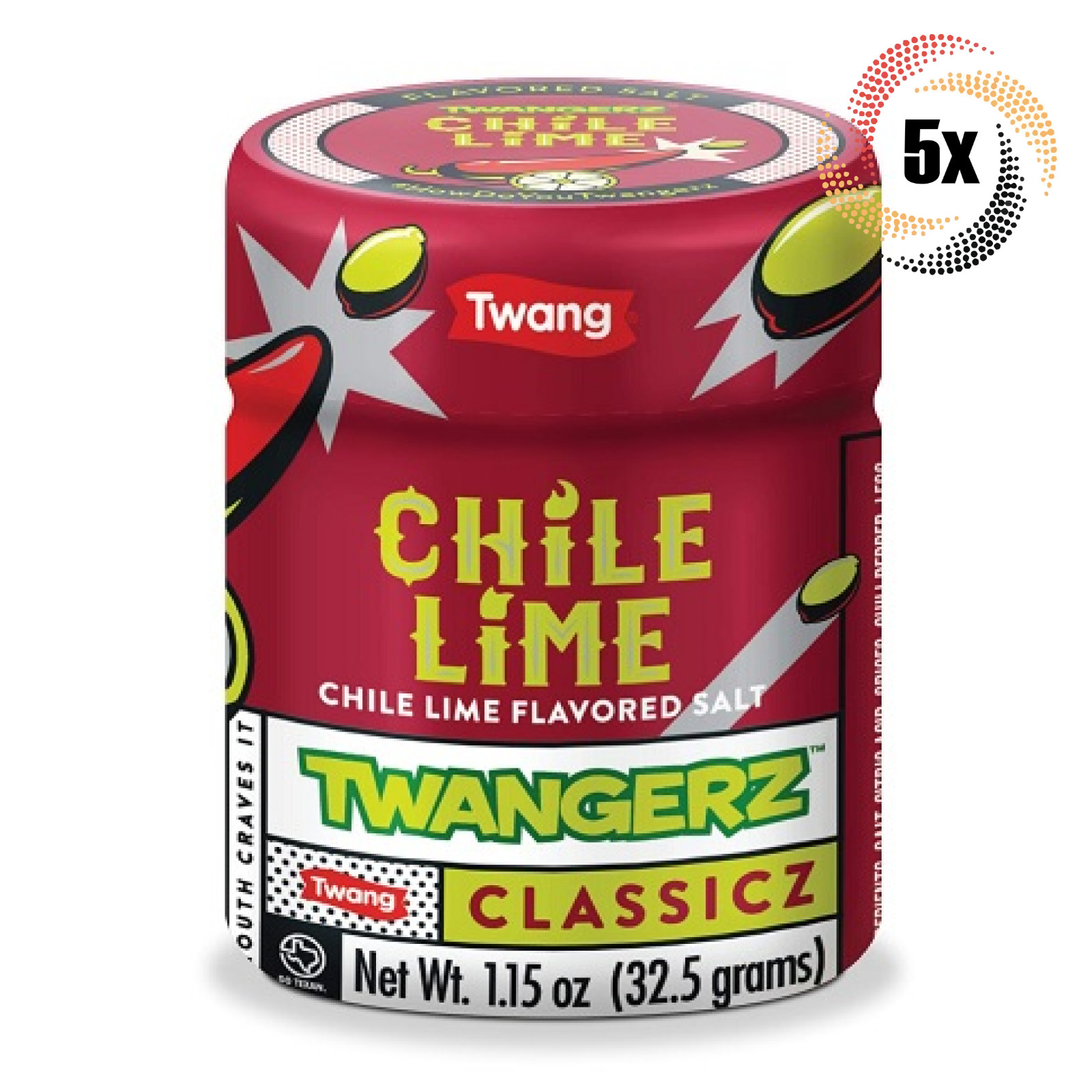 5x Shakers Twang Twangerz Classicz Chile Lime Flavored Salt Topping | 1.15oz