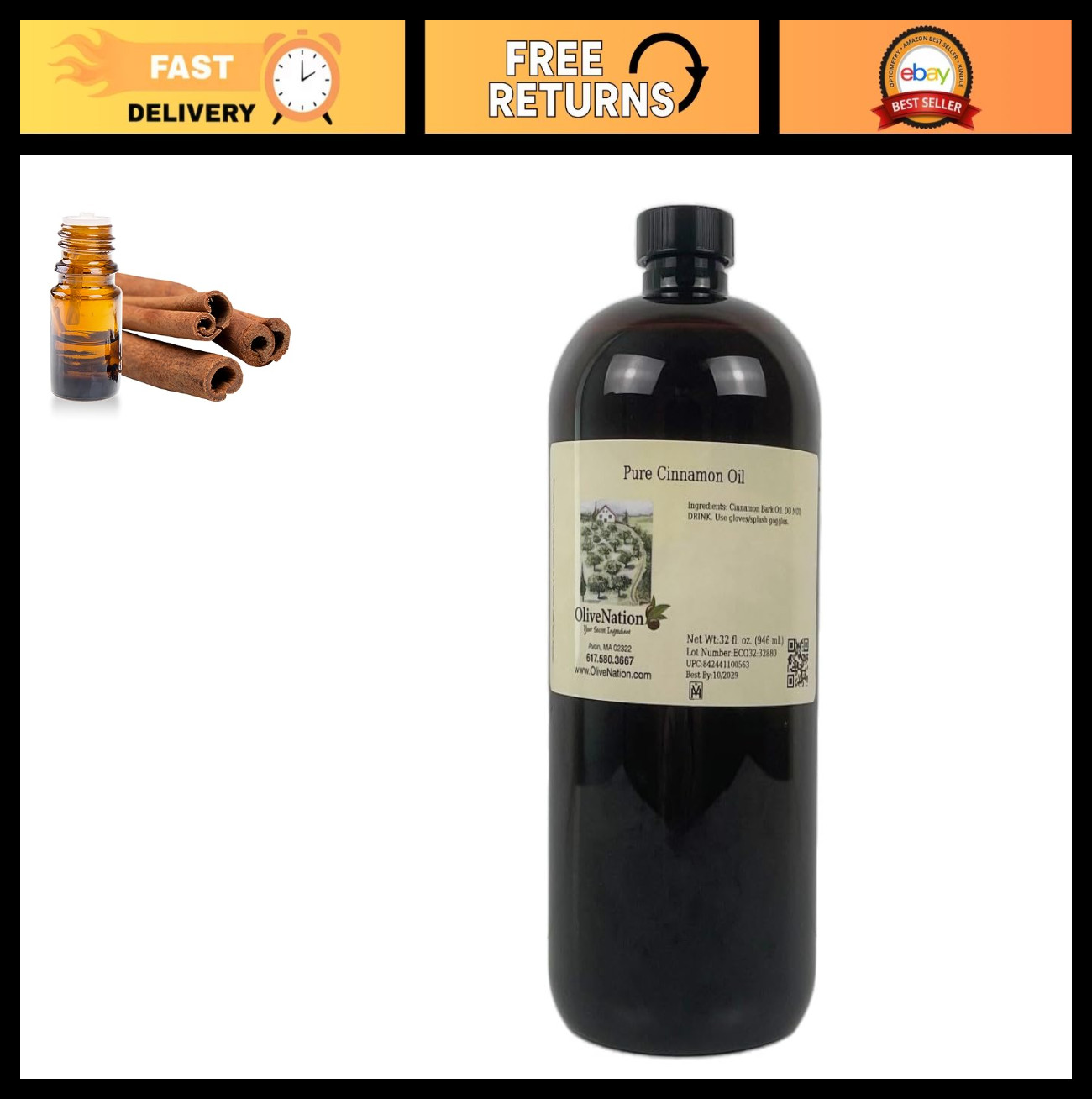 Pure Cinnamon Oil – Food Grade Cinnamon Bark Extract for Baking, Candy & Beverag