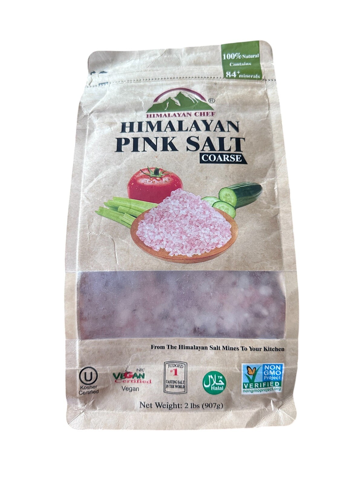 Himalayan Chef Himalayan Pink Salt, Course Grind. 2- 2LB Resealable Bags