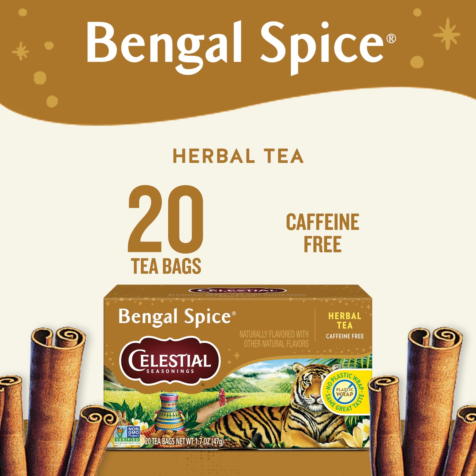 Celestial Seasonings Bengal Spice Herbal Tea, Caffeine 20 Count (Pack of 6)