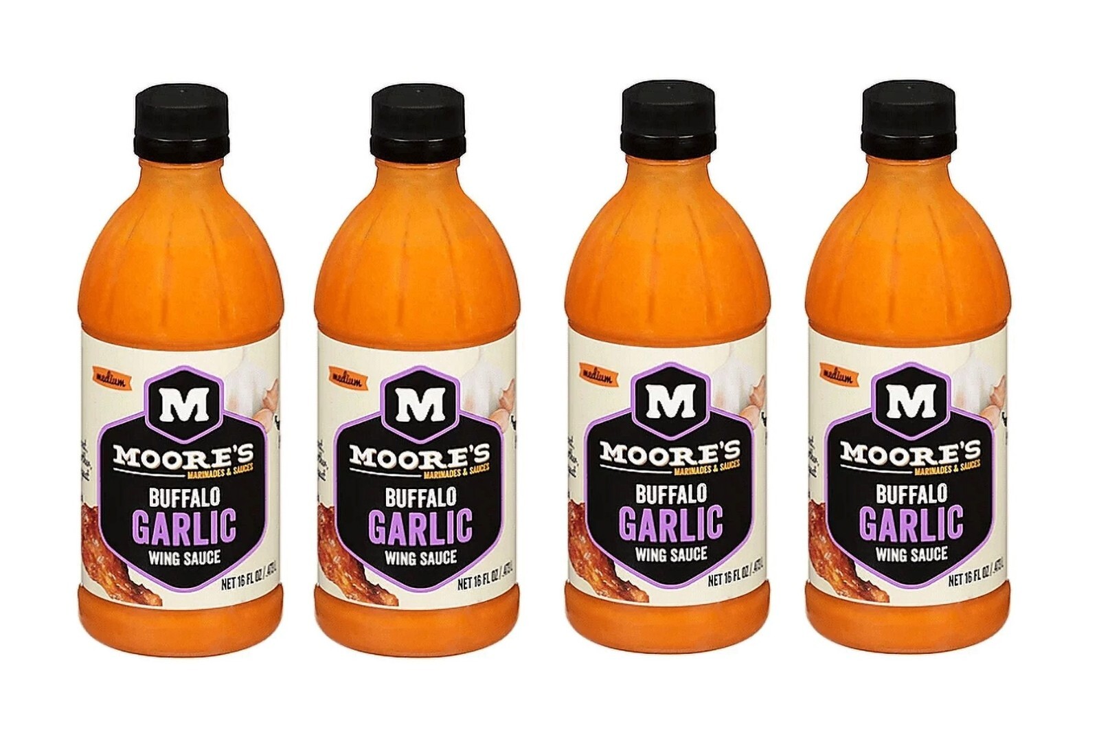 Moore’s Buffalo Garlic Wing Sauce, 16 oz (4 Pack) – Bold, Flavorful, Gluten-Free