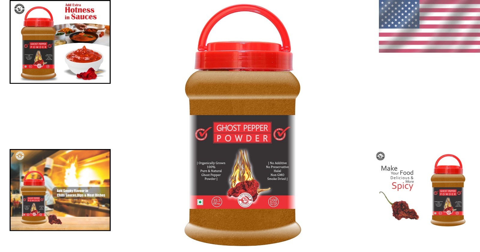 100% Pure Ghost Chili Pepper Powder – 35.5 Oz Smoked Bhut Jolokia – No Additives