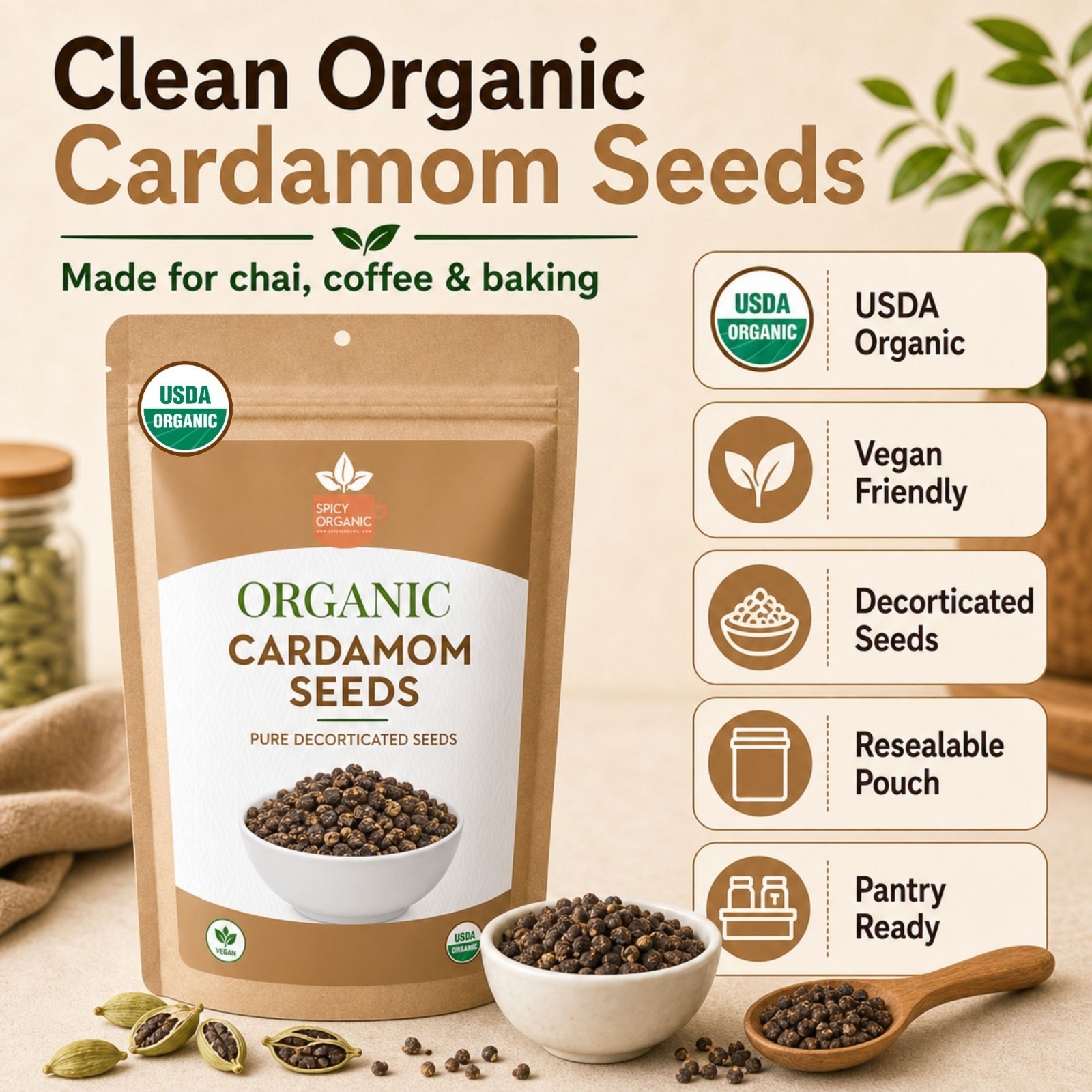 Spicy Organic Cardamom Seeds 10 lbs | USDA Organic