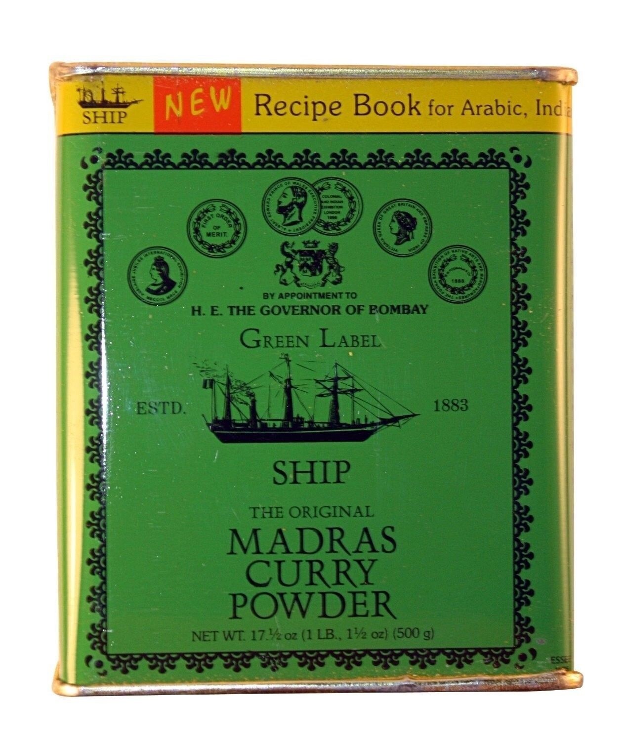 1 Tin of The Original Ship Madras Curry Powder Green Label (500g -17.5oz)