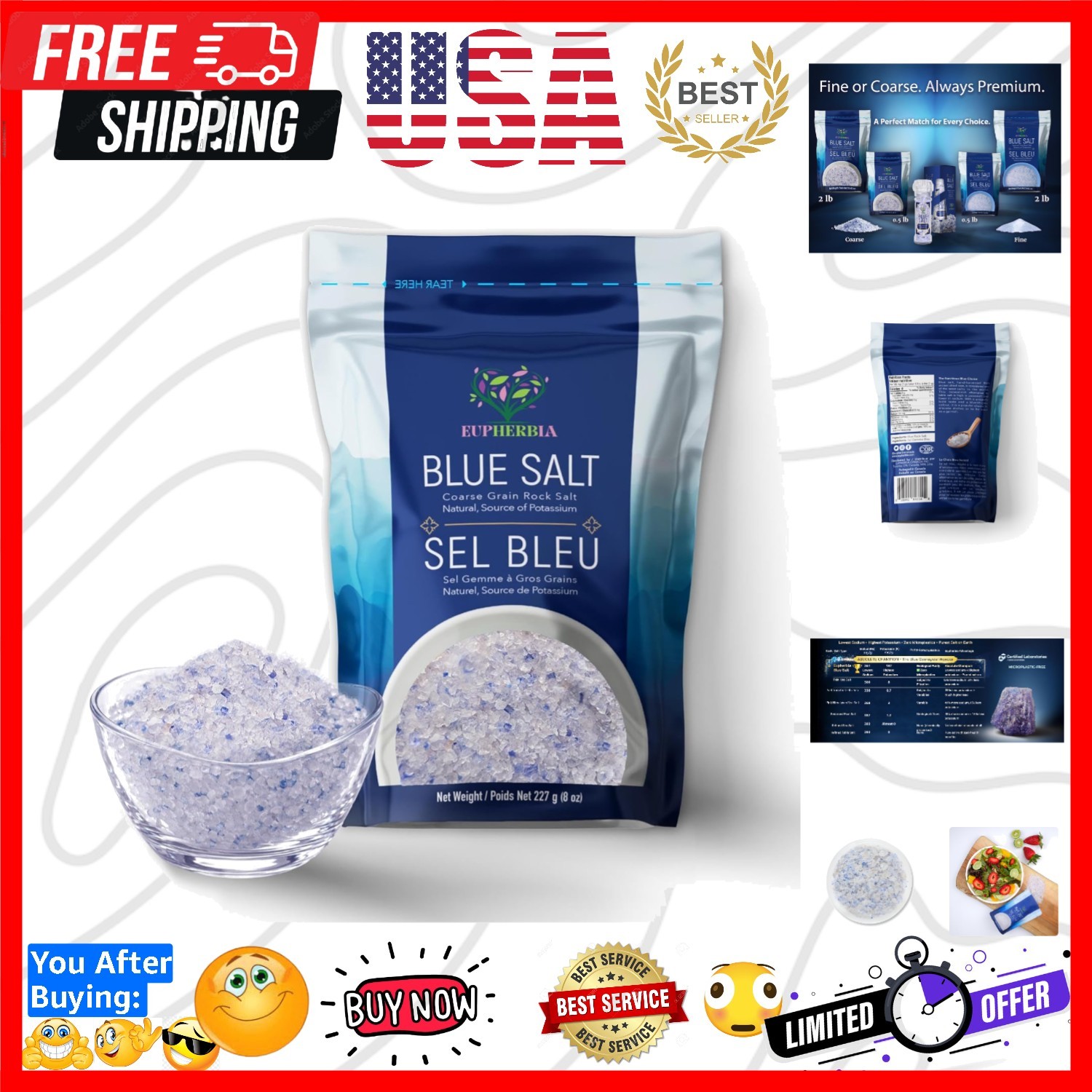 Blue Salt, Coarse, Rare Mineral Salt, High Potassium, Lower Sodium, Natural, …