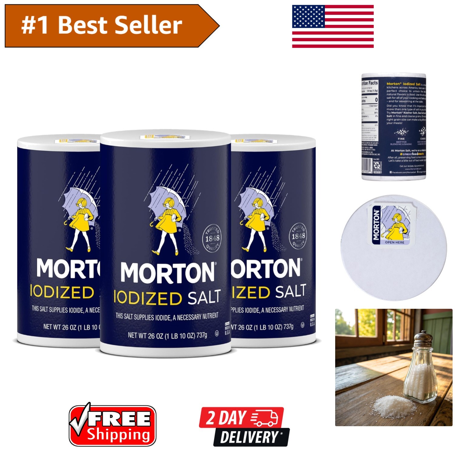 Iodized Table Salt 3-Pack (26 oz each) – Perfect for Culinary Enhancements