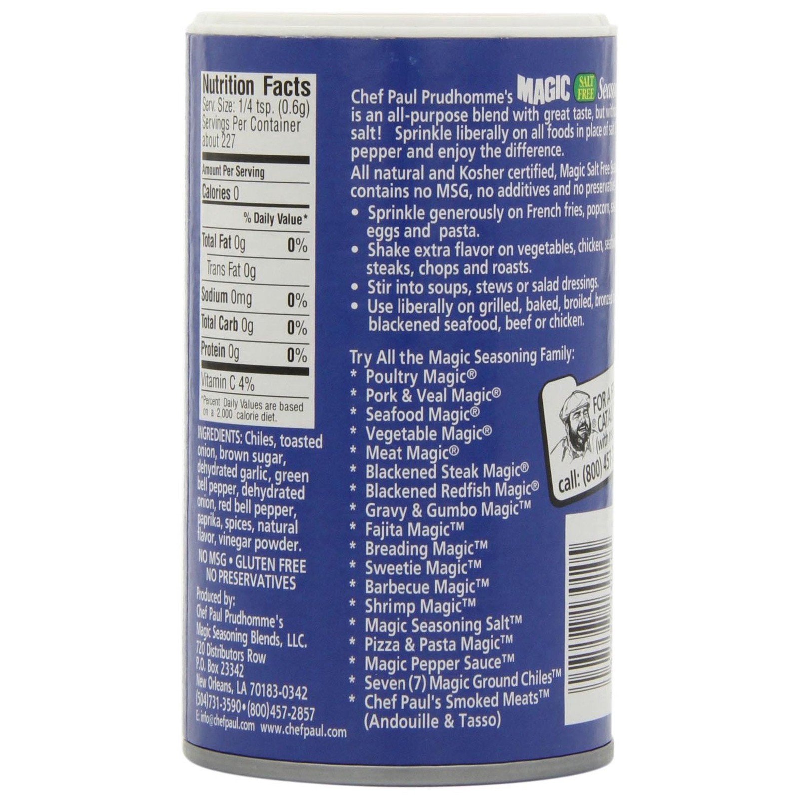 Chef Paul Prudhomme’s Magic Seasoning Blends Salt Free No MSG 5oz (6 Pack)