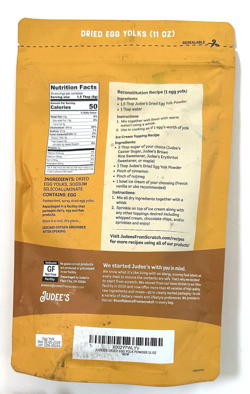 Judee’s Dried Whole Egg Powder 11 oz, Baking Supplies Delicious and 100% Glut
