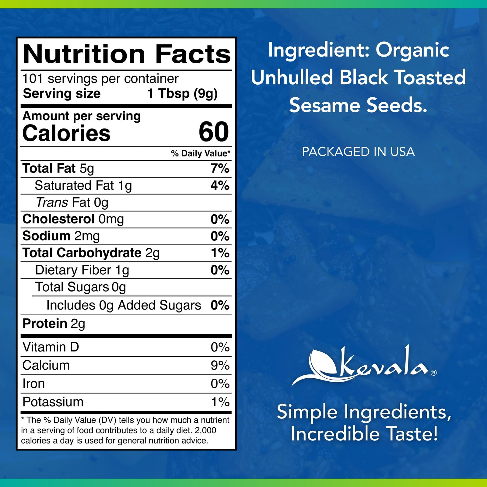 Kevala Organic Black Toasted Sesame Seeds 2 lb, 32 oz, Baking and Cooking
