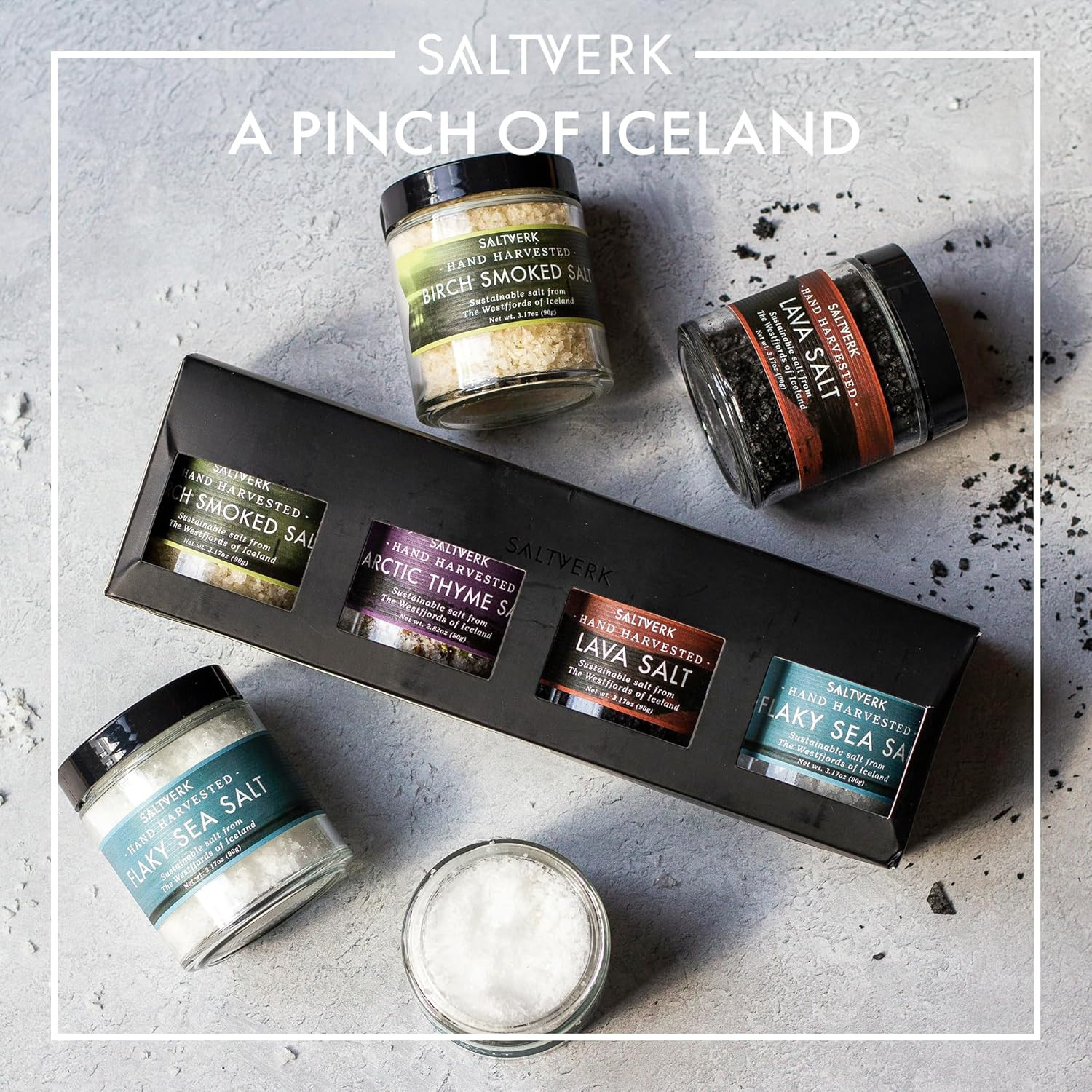 Saltverk Salt Gift Set – Includes 4 Jars – Flaky, Lava , Birch Smoked, Arctic Th