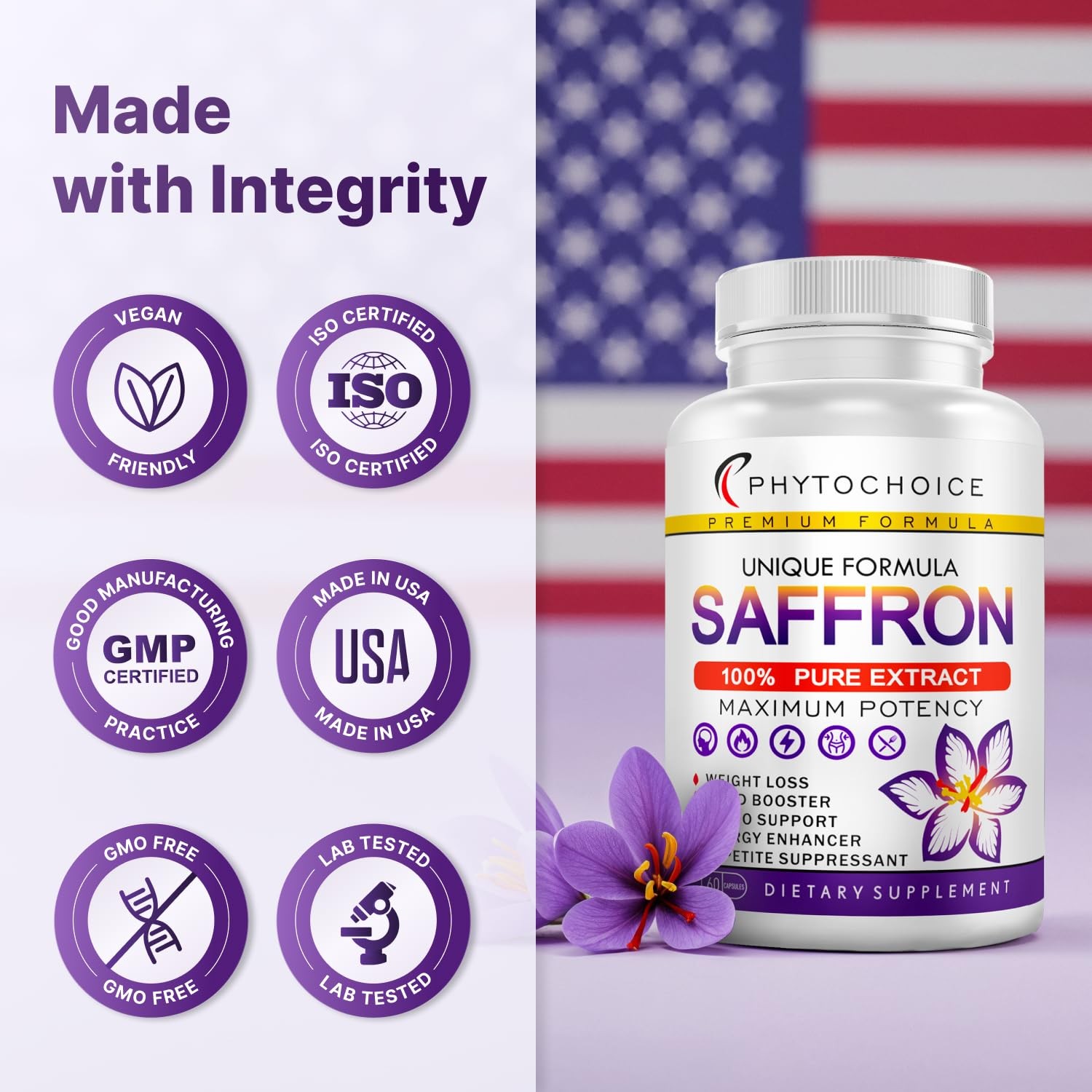 Saffron Supplements 100% Pure Saffron Extract Capsules Boost Energy & Mood,…
