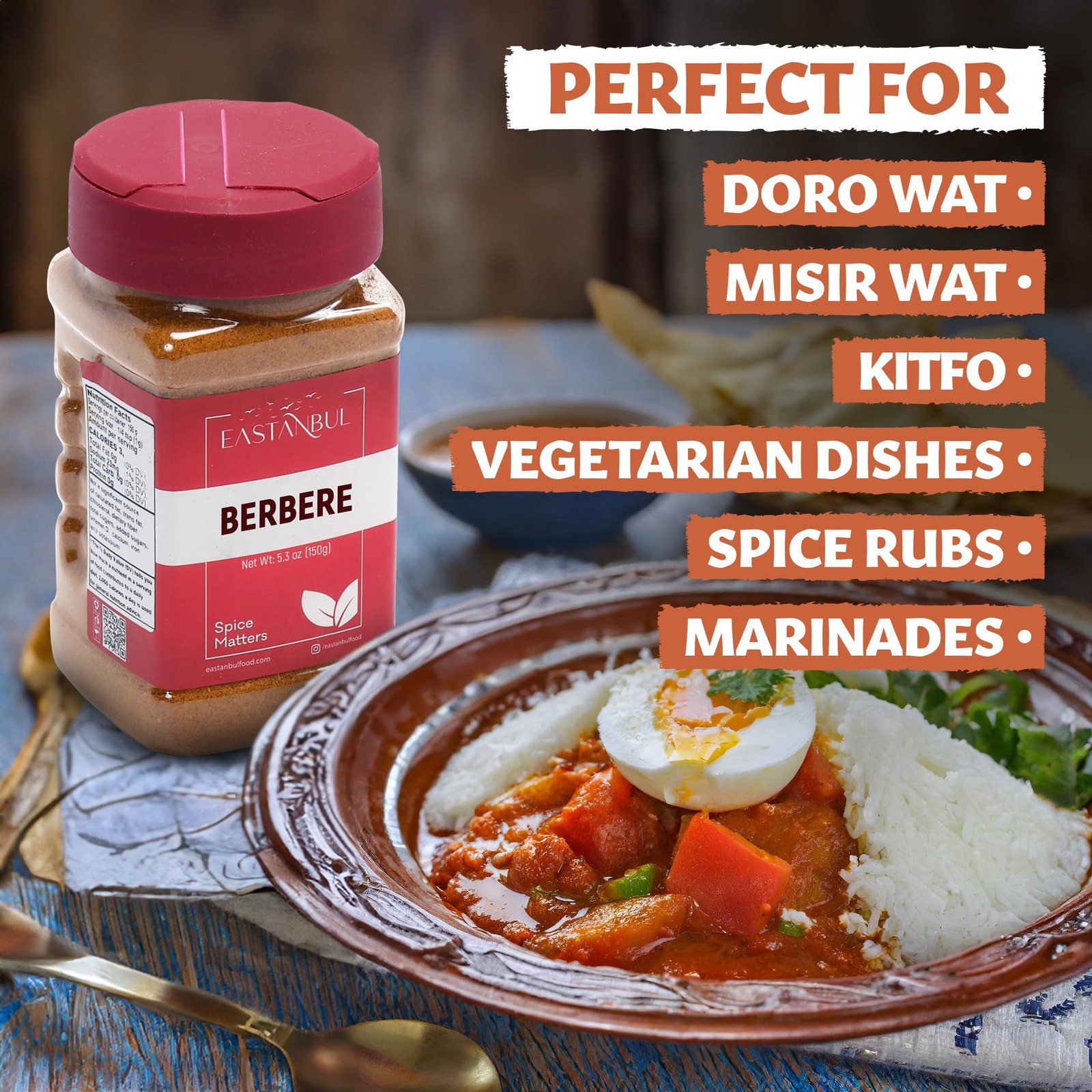 Eastanbul Berbere Spice Blend, 5.3oz Berbere Spice Ethiopian Authentic Mix, B…