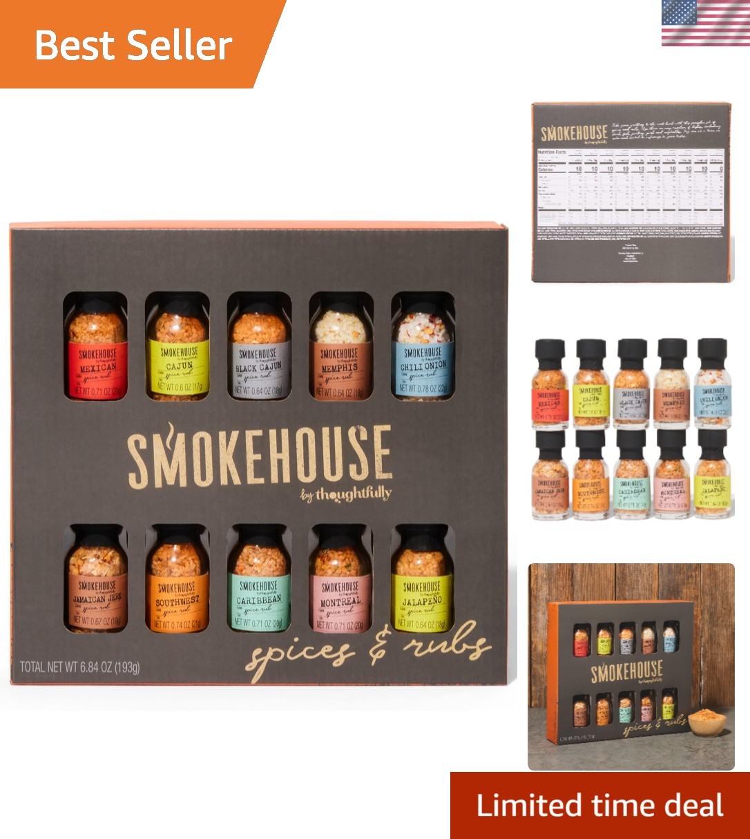 Unique Grilling Gift – Smokehouse Spice Set with 10 Flavorful Mini Bottles