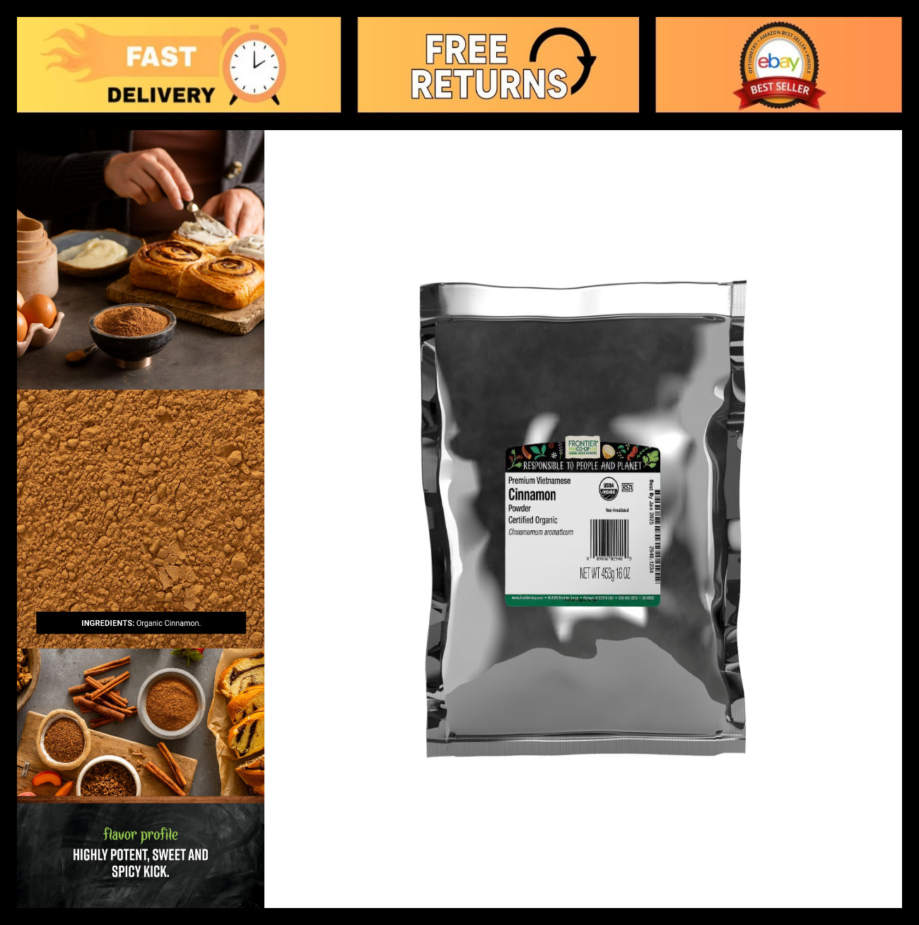 Premium Organic Ground Vietnamese Cinnamon – 1 lb Bulk, Rich Flavor, Kosher Spic