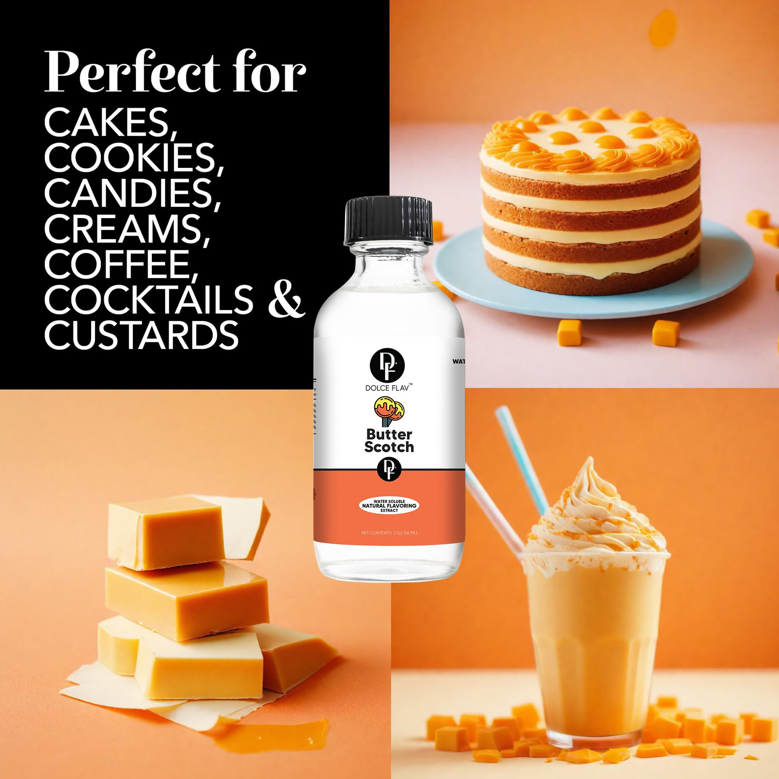 Dolce Flav Natural Butterscotch Extract – 2 Ounce Water-Soluble Multipurpose …