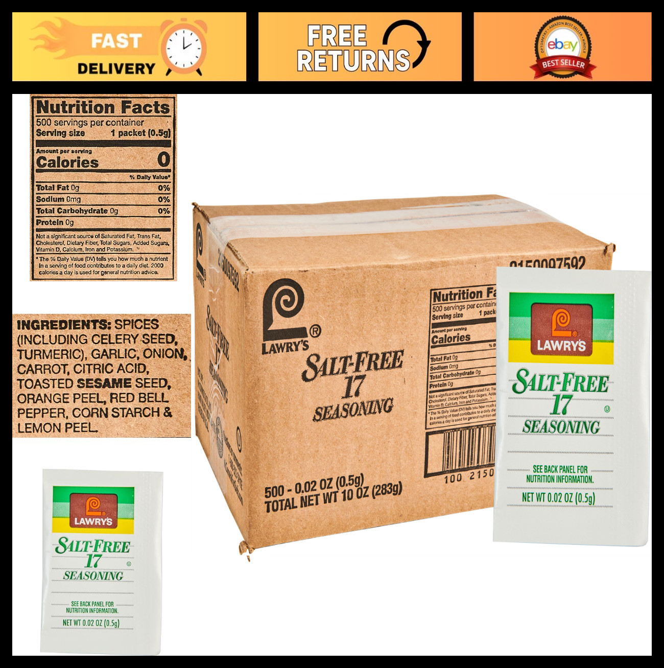 500 Count Salt-Free Seasoning Packets – 17 Spice Blend for Low Sodium Diets