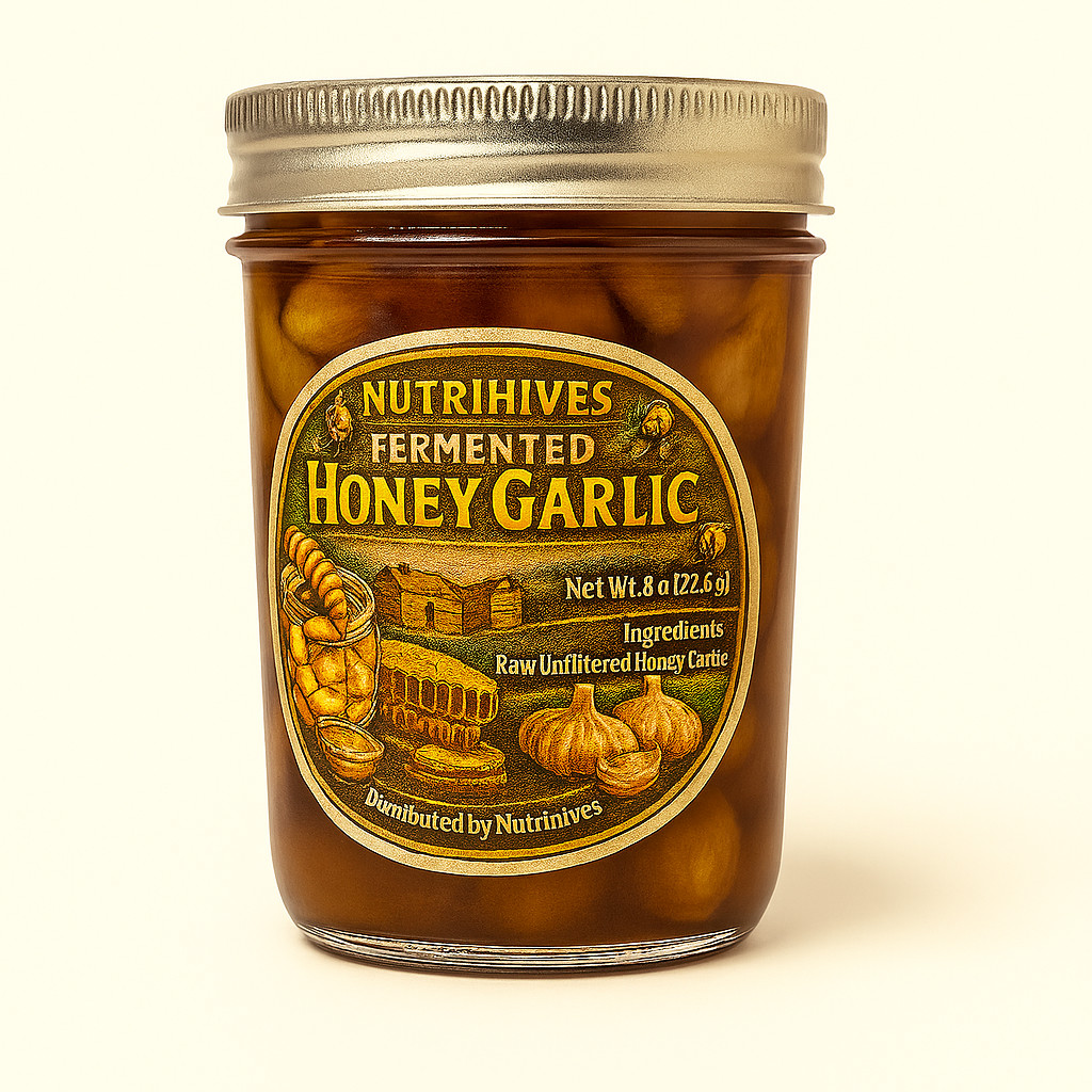 Fermented Honey Garlic 8 oz jar, Made in USA, Raw Unfiltered Honey, Garlic