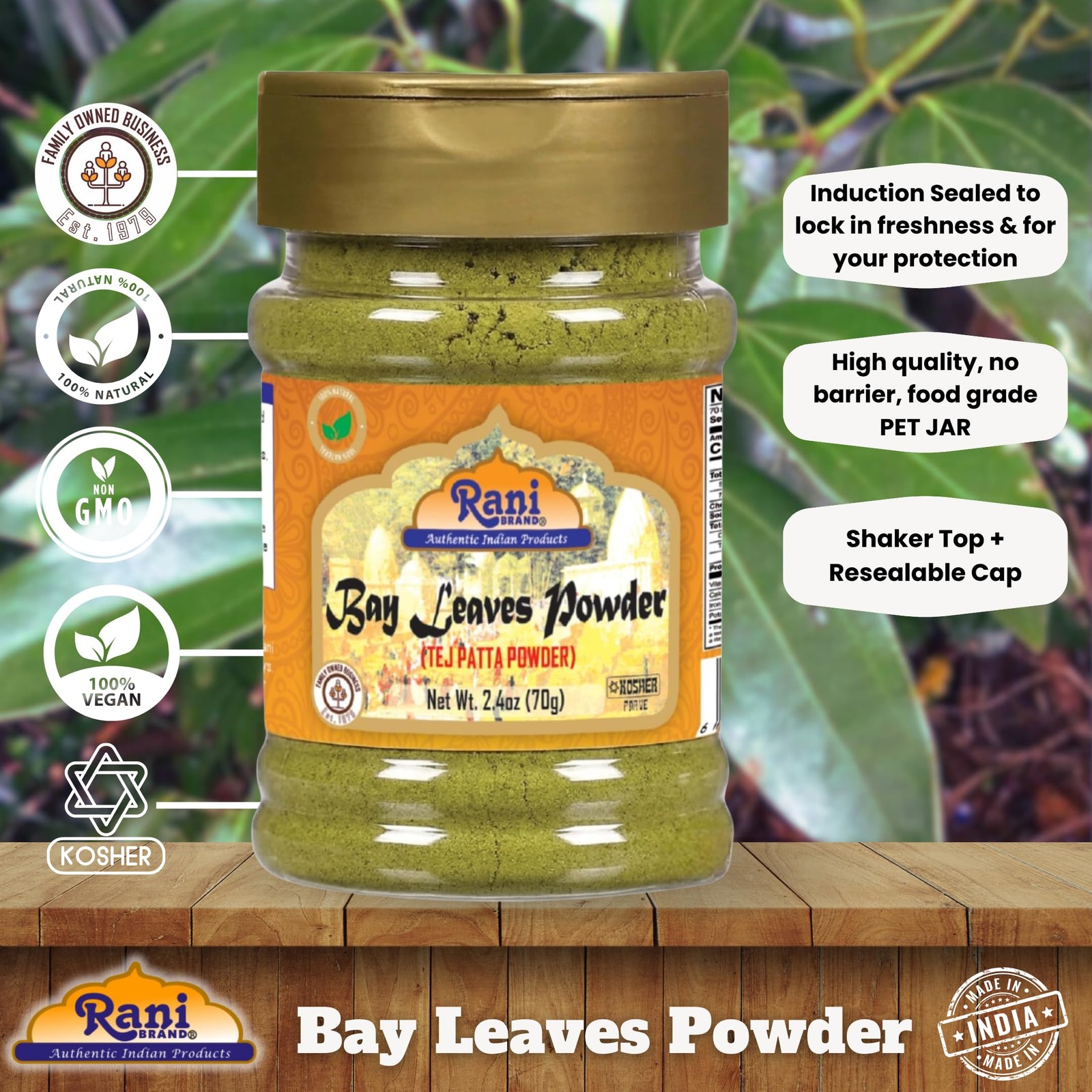 Rani Bay Leaf (Leaves) Powder 2.4oz (70g) PET Jar