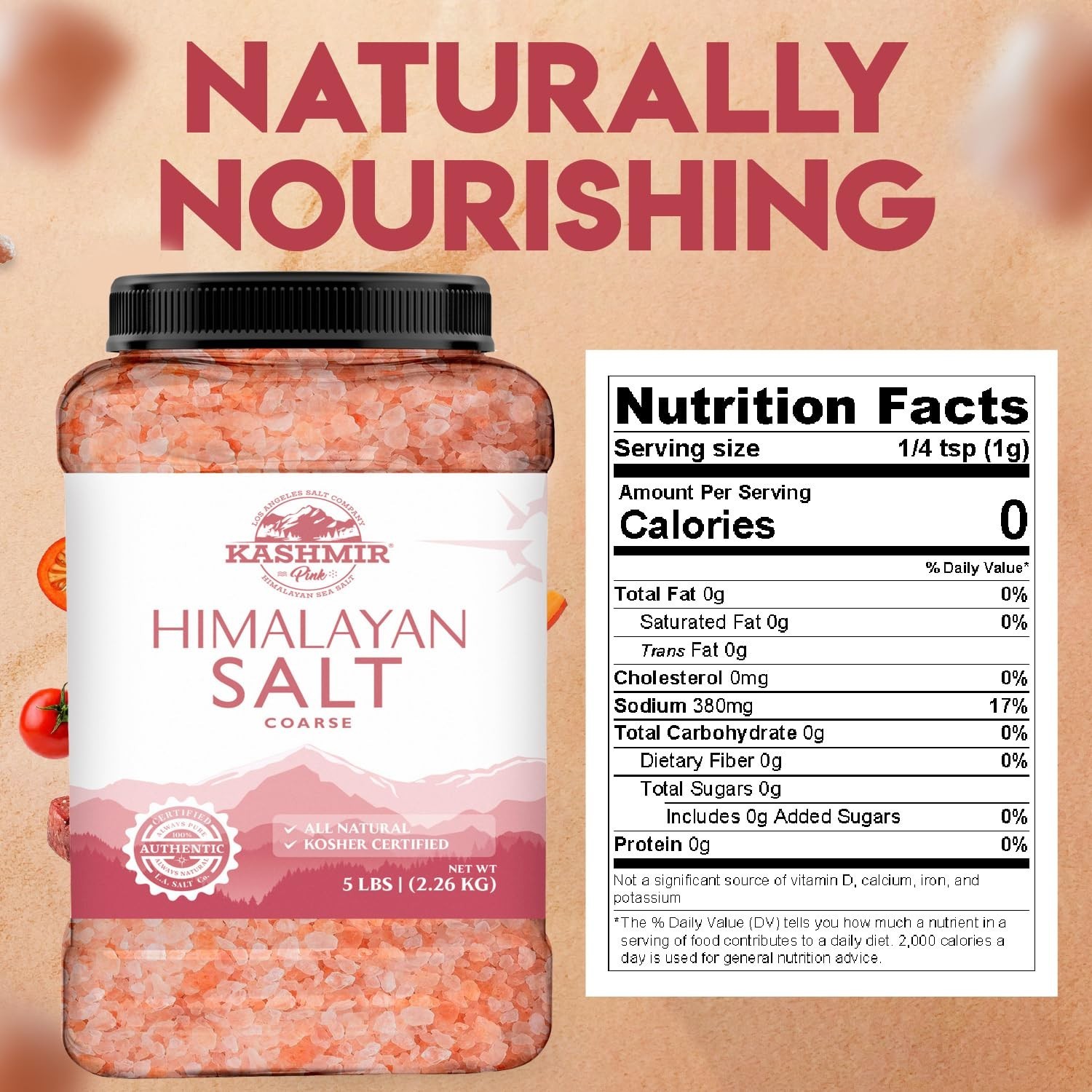 Bulk 5 Lbs Pink Himalayan Salt Coarse Jar | 100% Pure, Food Grade, Vegan, Kosher