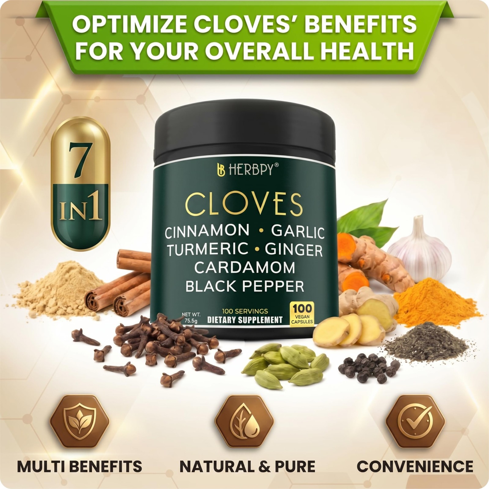 Herbpy 7in1 Clove Supplement 500mg Rich in Vitamins & 100 Count (Pack of 1)