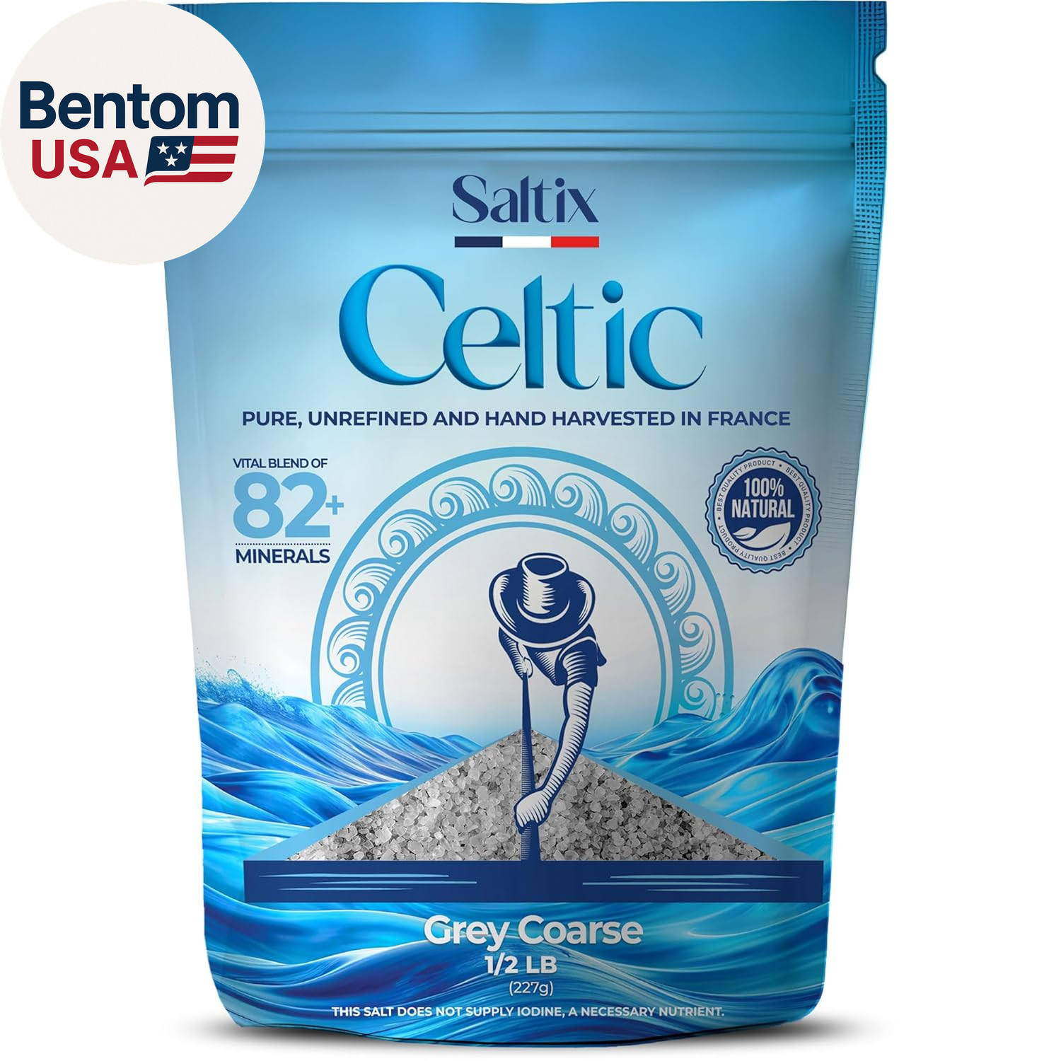 Grey Coarse Sea Salt 1/2 Lbs (8Oz) from the Celtic Region of France, 100% Natura