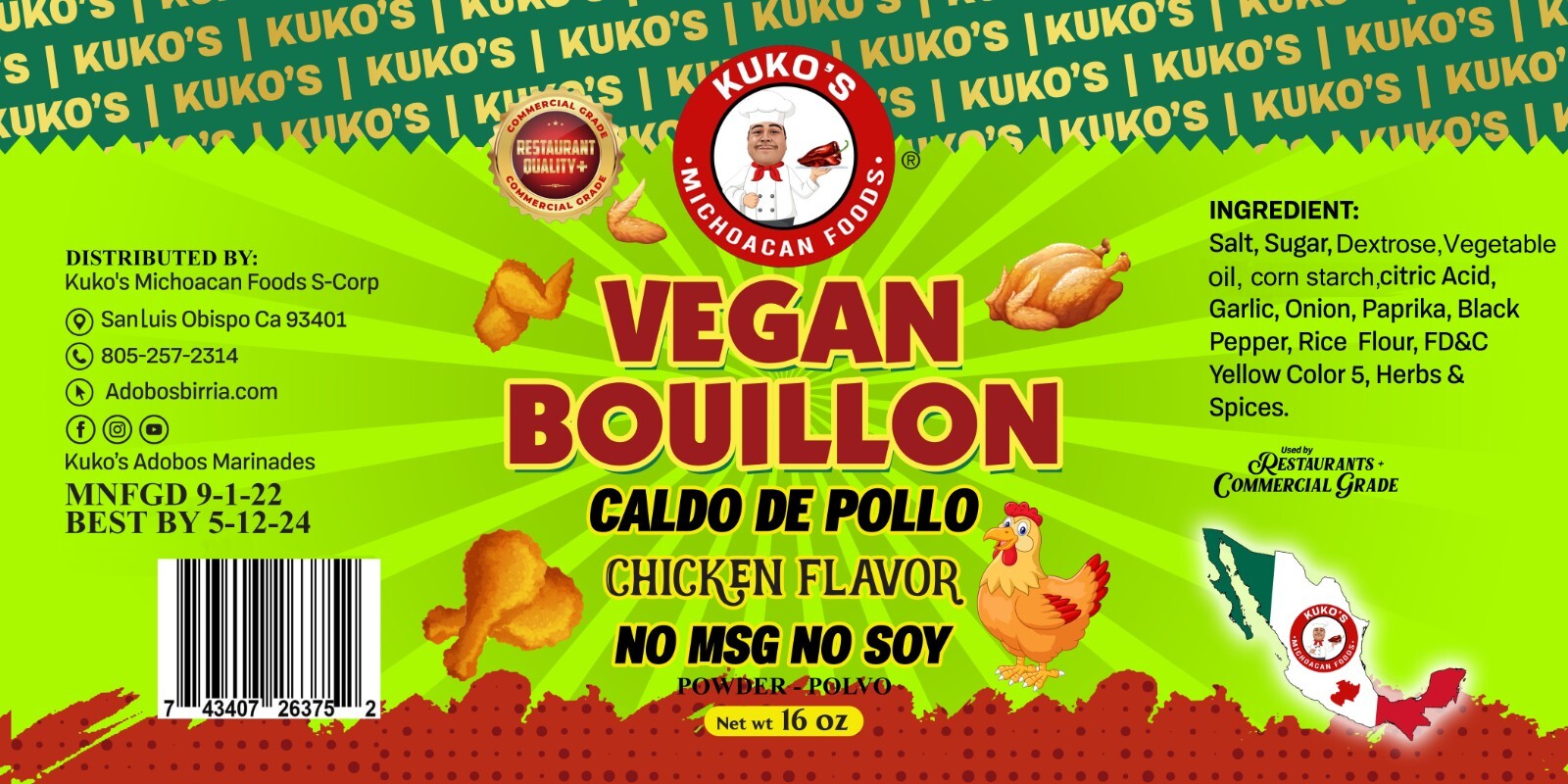 vegan chicken flavor bouillon No Soy no msg 20lbs commercial grade