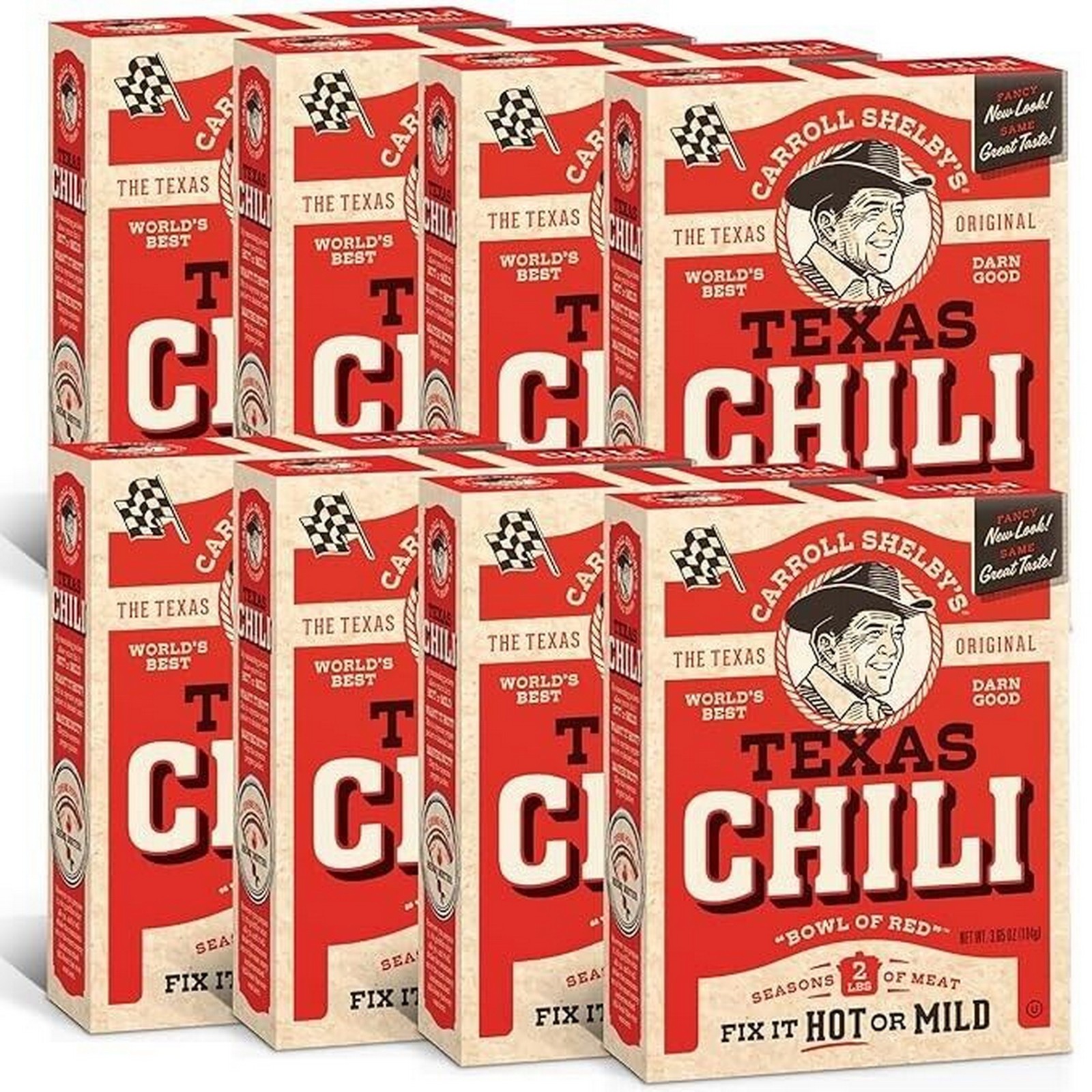 8 PACK Carroll Shelby’s Original Texas Chili Kit 3.65 oz – Authentic Mix