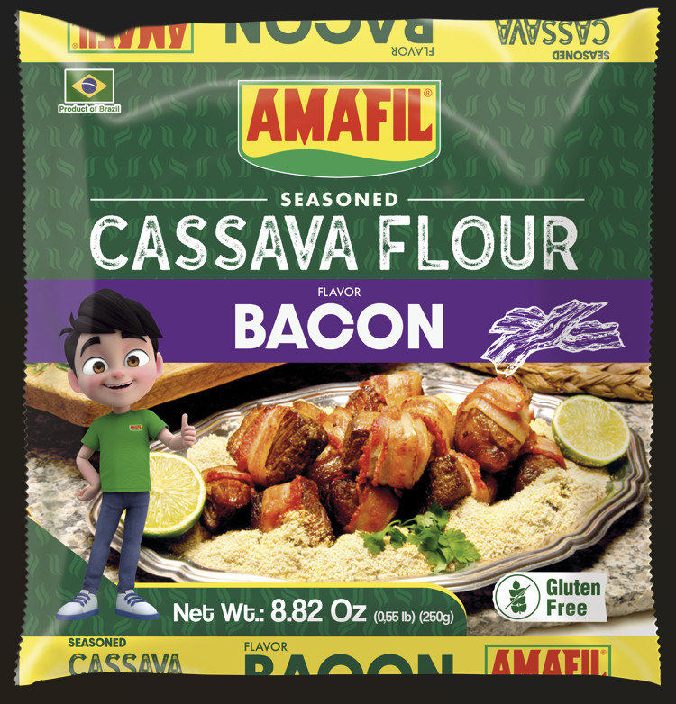 Amafil Cassava Flour Bacon Flavor 8.82 oz | PACK OF 3 | Farofa de Bacon