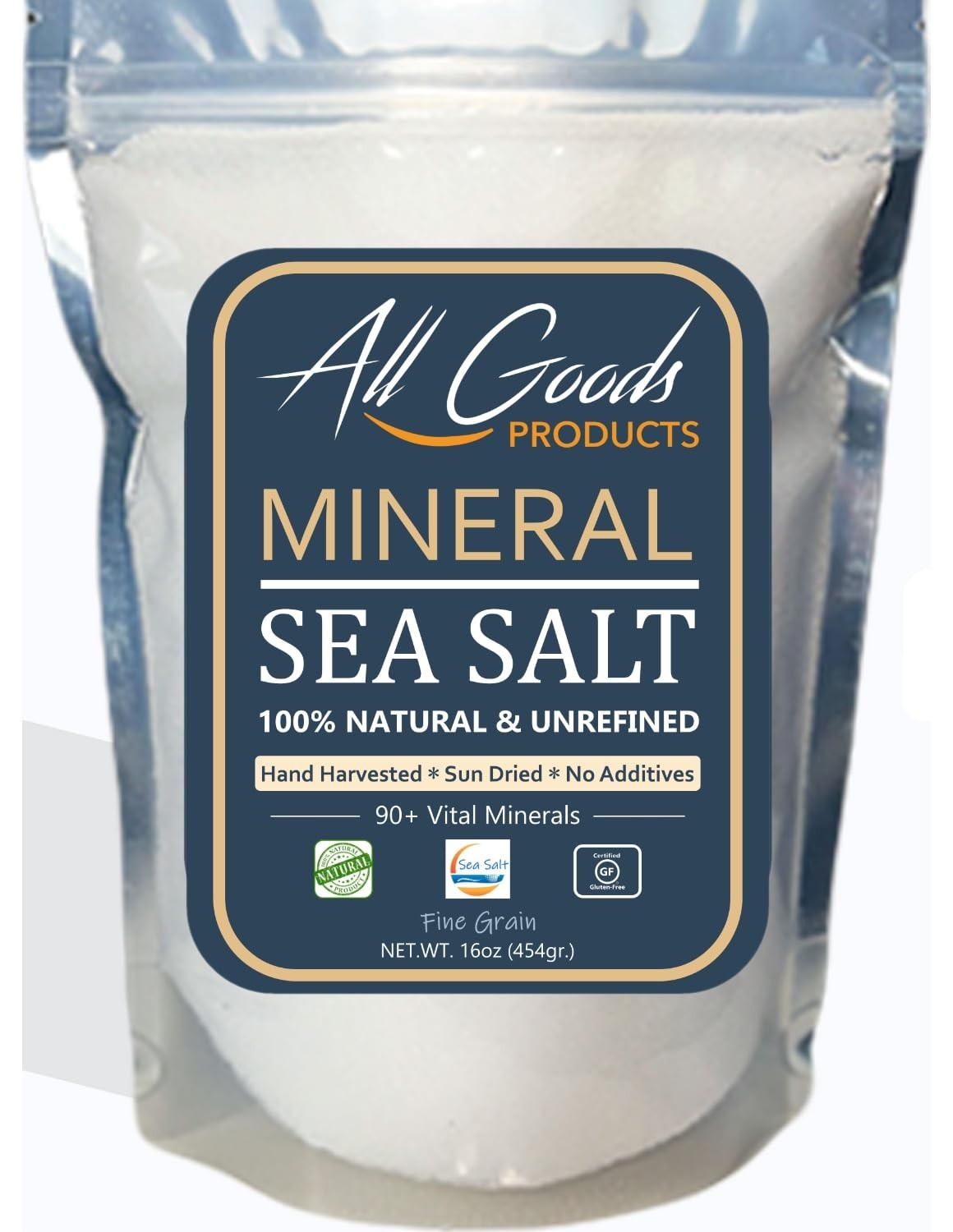 Sea Salt Fine Grain Unrefined Hand-Harvested 90+ Minerals Kosher 16 oz