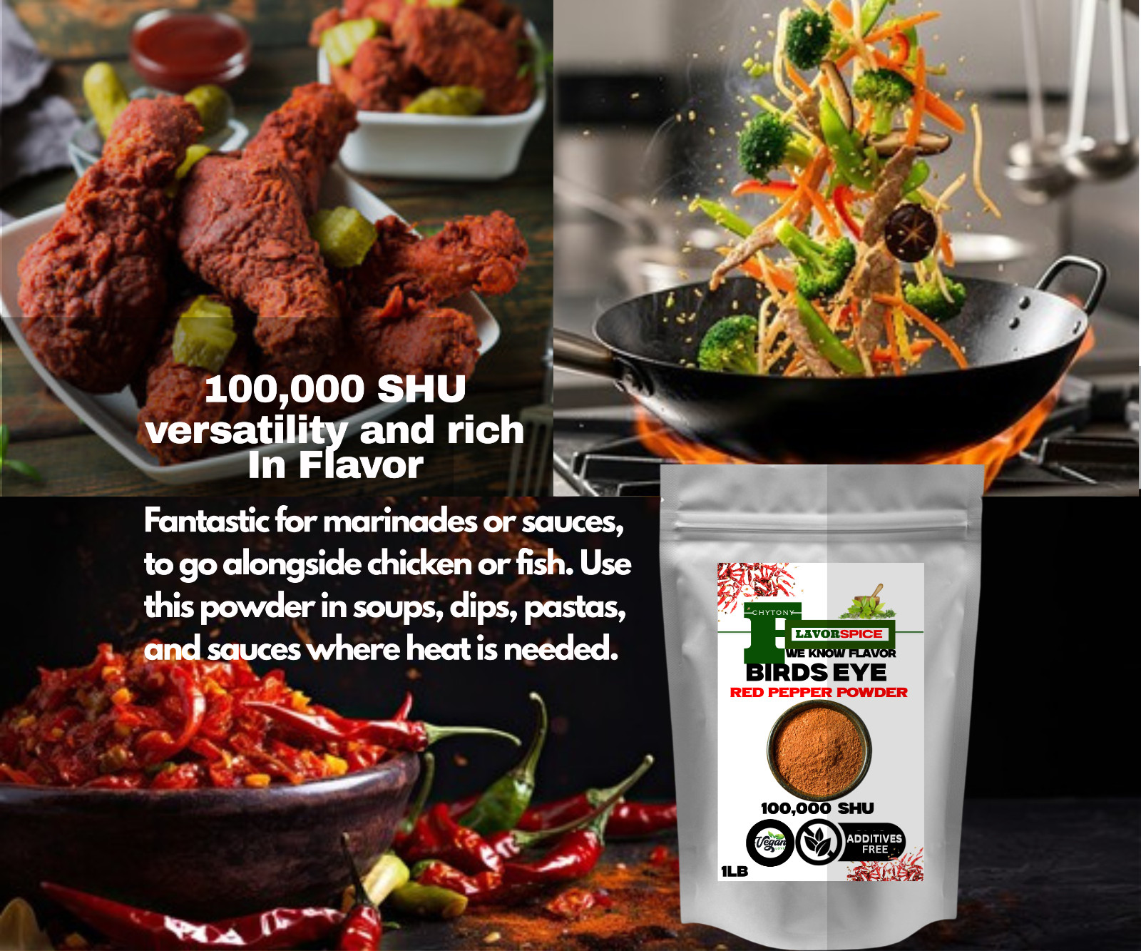 Bird’s Eye Chile Pepper Powder 1LB | Nigeria Red Hot Pepper | UP TO 100,000 SHU