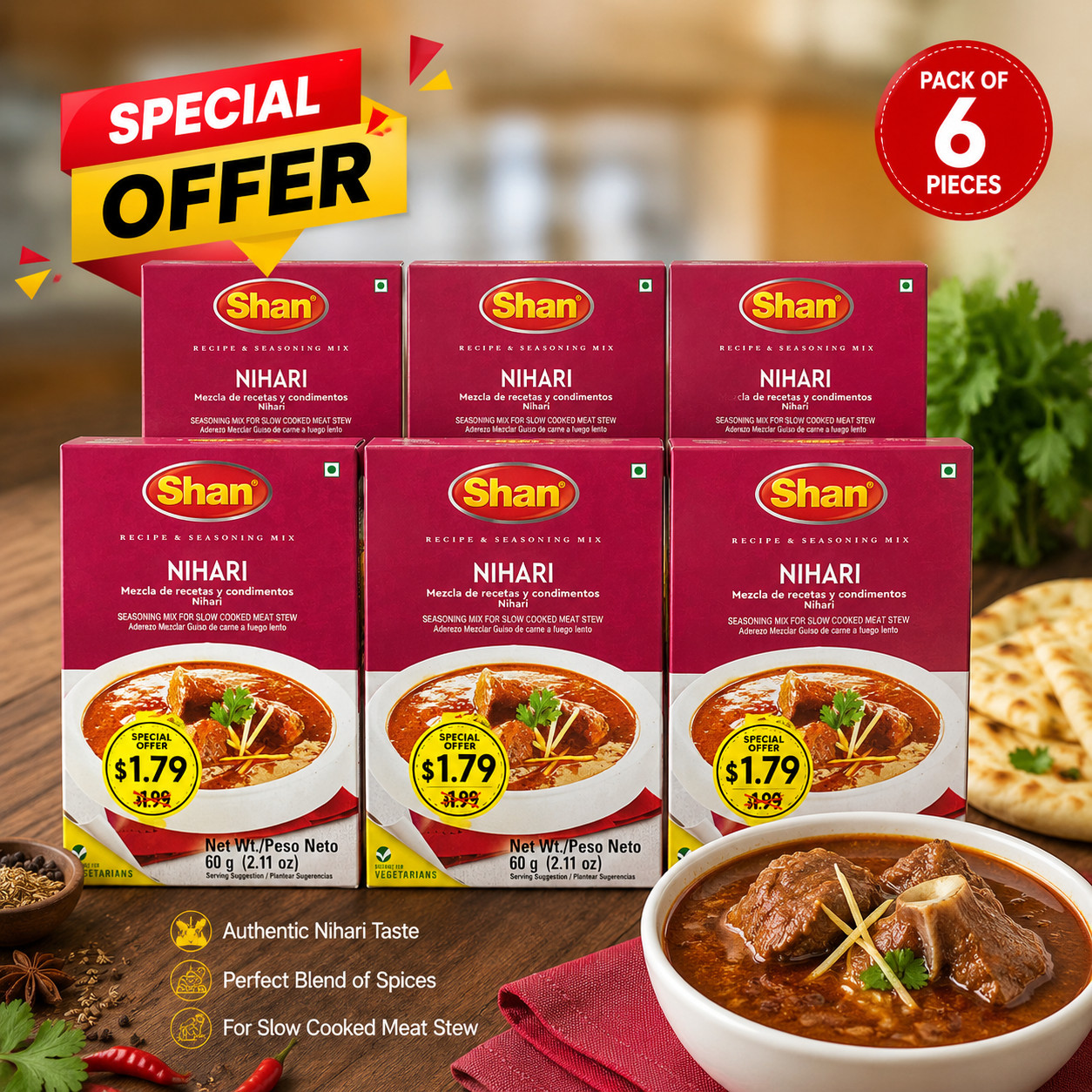 Shan Nihari Recipe & Seasoning Mix Pack of 6 Special Offer Pakistani Masala