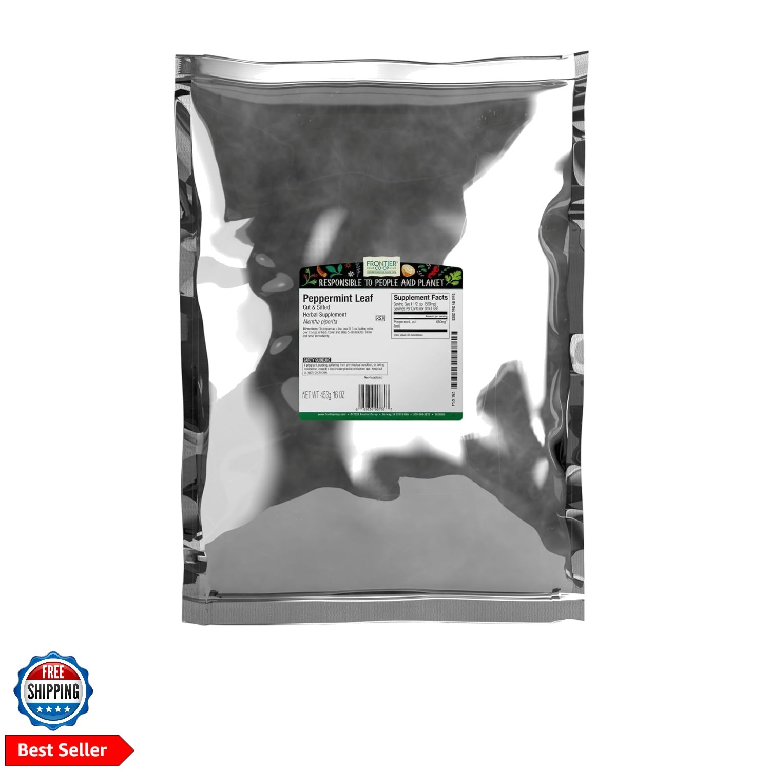 Peppermint Leaf, Cut and Sifted Leaves, Kosher | 16 Ounce Pack of 1
