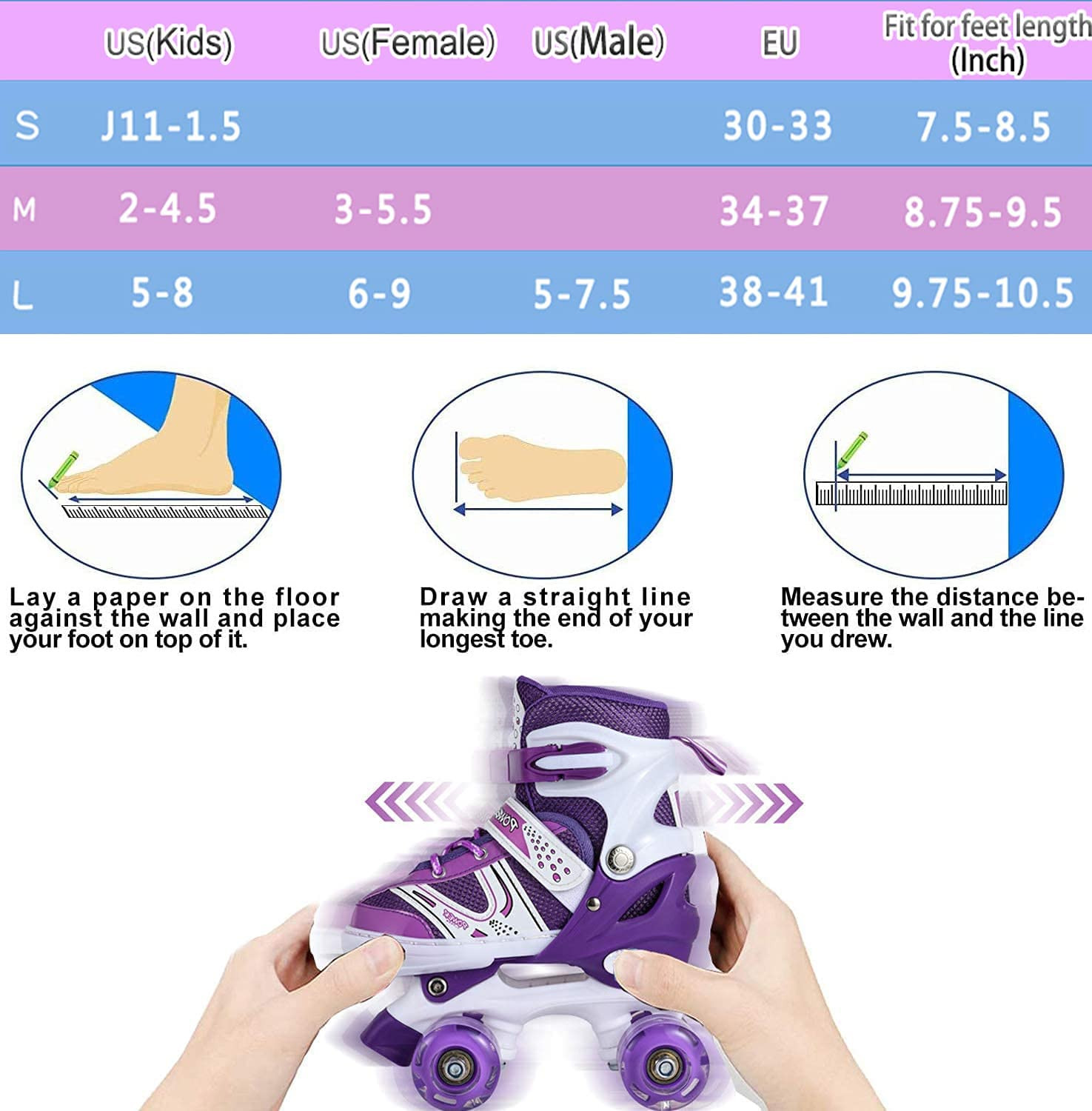 Roller Skates for Kids Adjustable Size Double Roller Skates with All Wheels Ligh