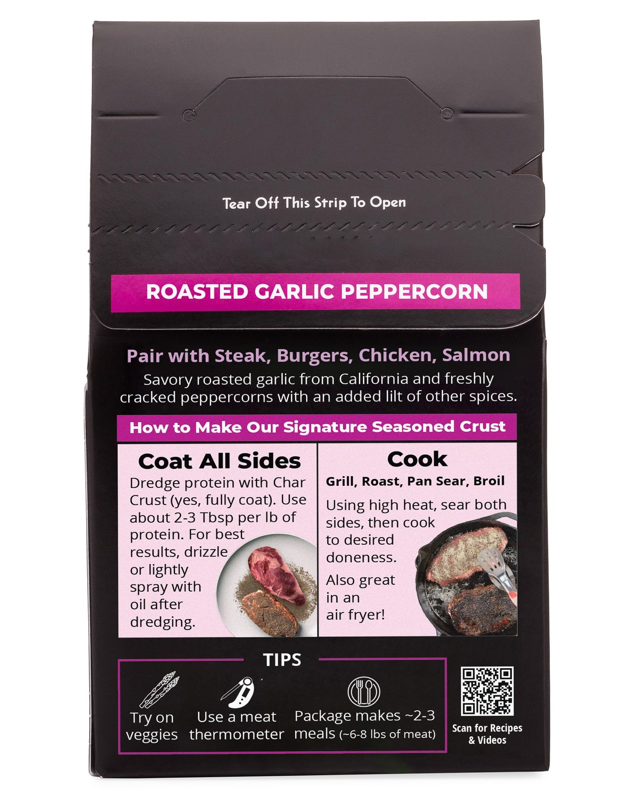 Char Crust Dry-Rub Seasonings 4 Ounce (Pack of 6), Roasted Garlic Peppercorn