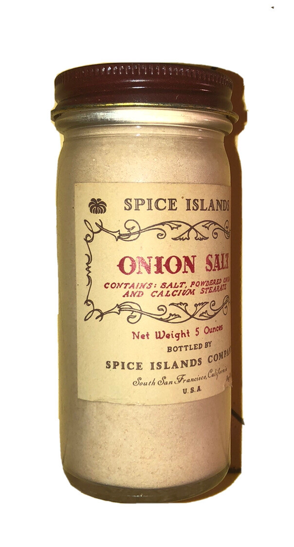 Sealed 1970’s Spice Islands Onion Salt 5 Oz. San Francisco Glass