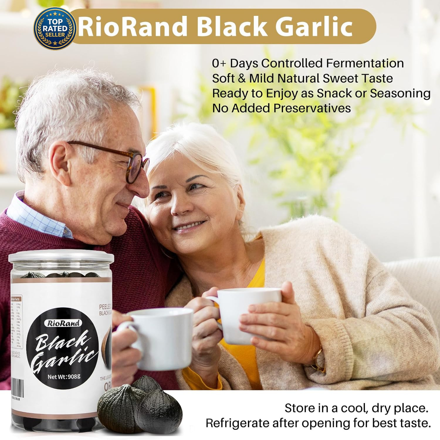 Black Garlic 908g 2 lb Jar Whole Peeled Aged 90 Days Ready to Eat No Preservativ