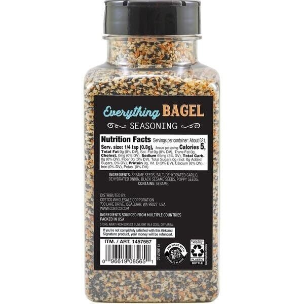 Kirkland Everything Bagel Seasoning, 17 oz Spices mix Cooking Sesame Seeds Food