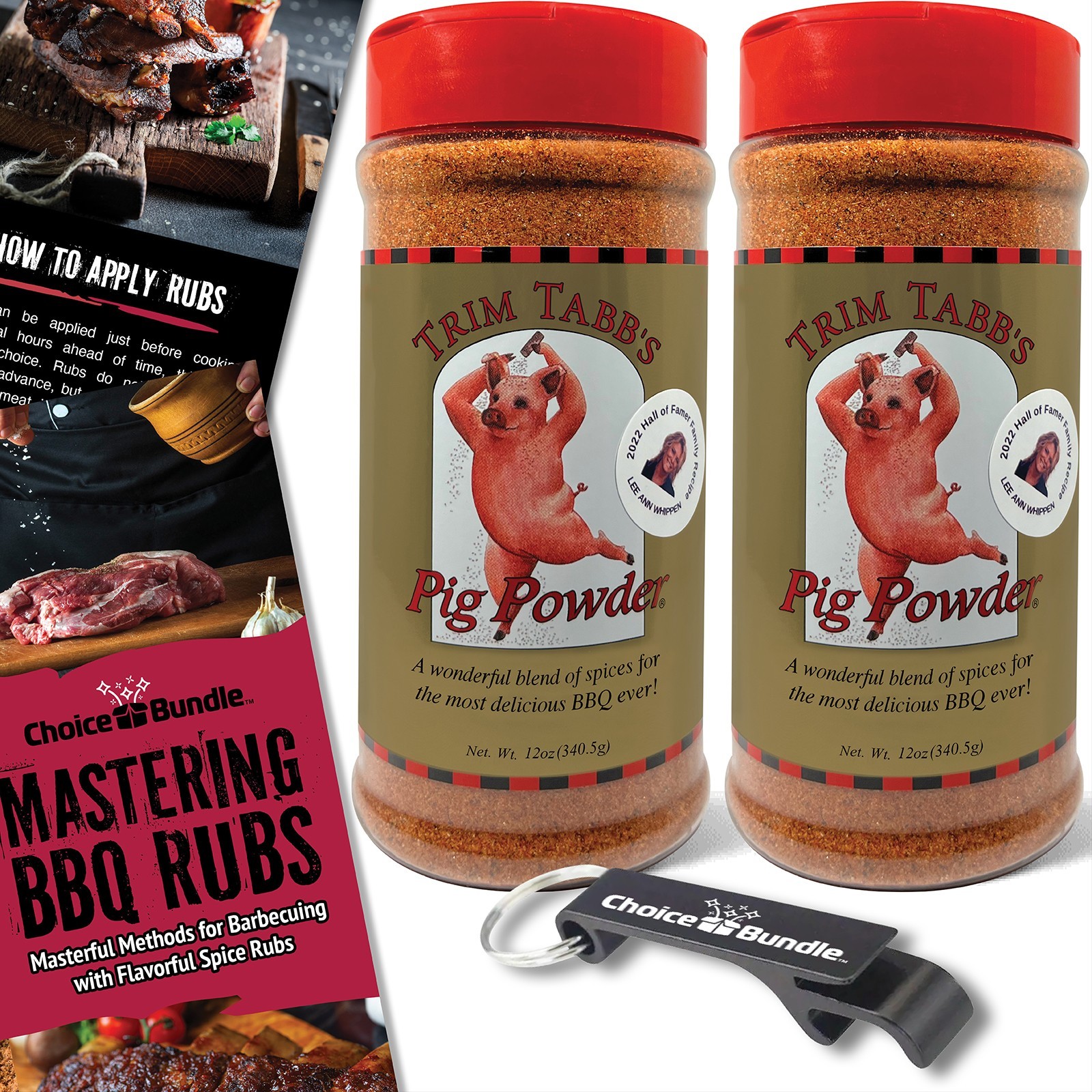 Trim Tabb’s Pig Powder BBQ Seasoning Rub 12 oz 2 Pack + Guide & Bottle Opener