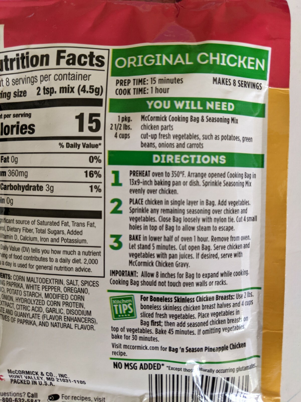 McCormick Bag’N Season Original Chicken Cooking Bag & Seasoning Mix (3 Pack)