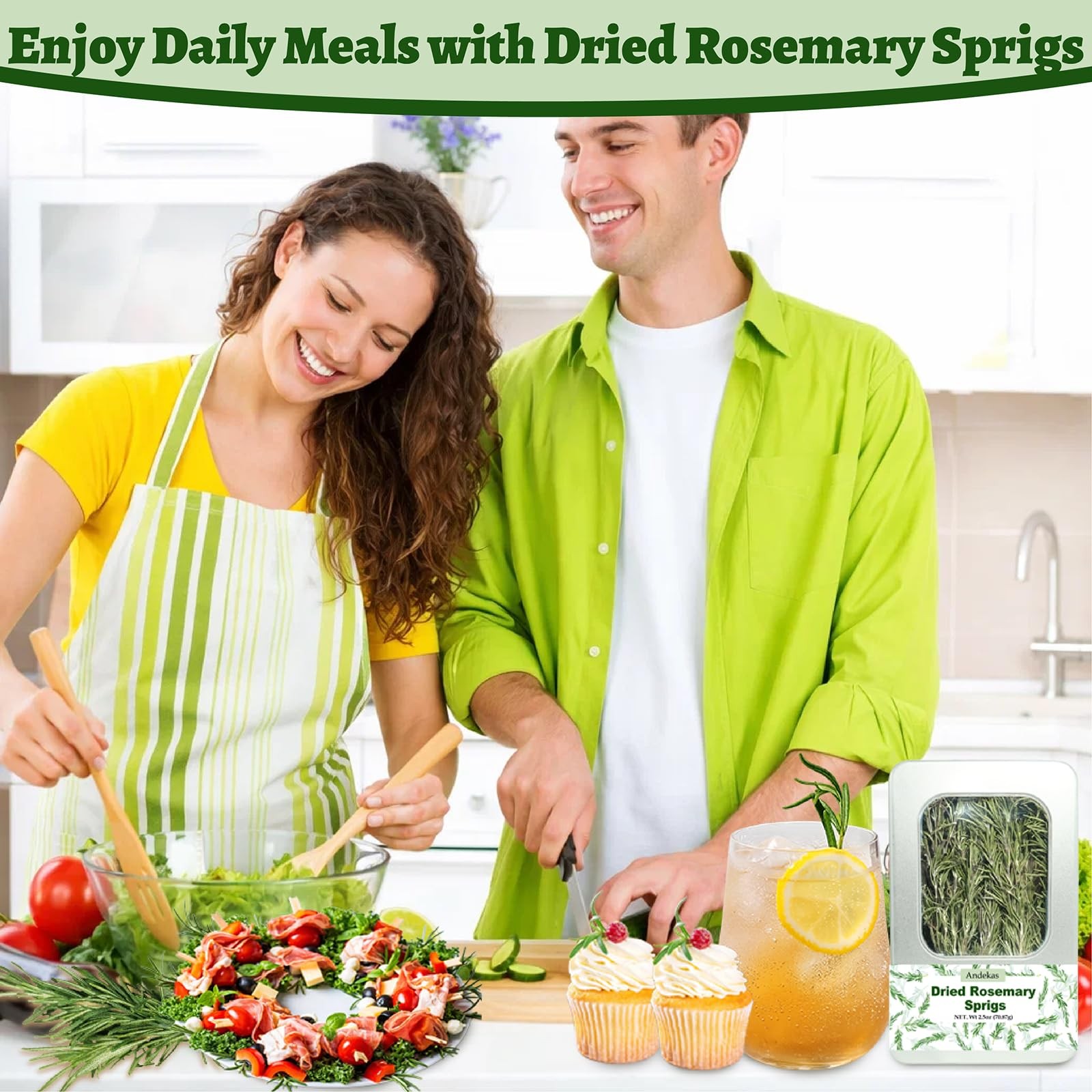 30–35PCS Dried Whole Rosemary Sprigs, 2.5oz Natural Spices in ClearWindow Tin…