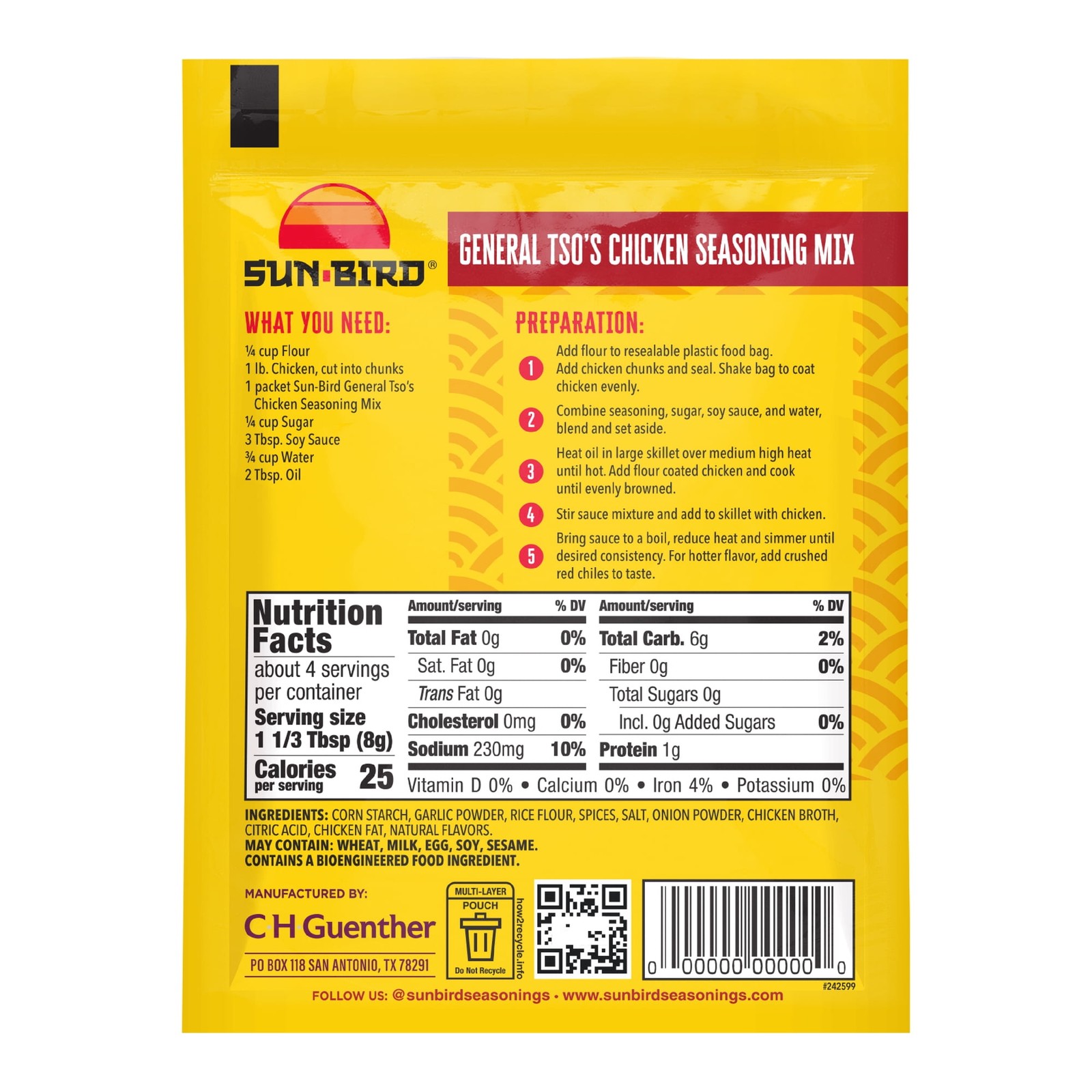 Sunbird General Tso’s Chicken Seasoning Mix, 1.14 Ounce