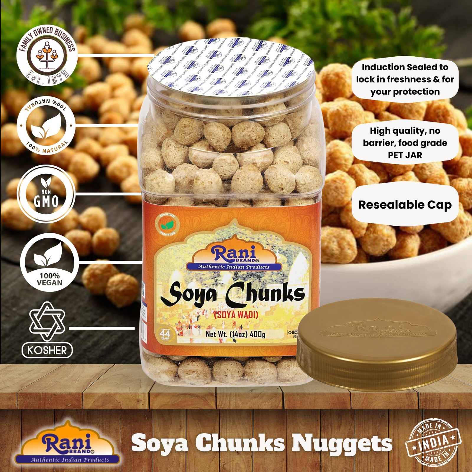 Rani Soya Chunks Nuggets (High Protien) Vadi 14oz (400g)