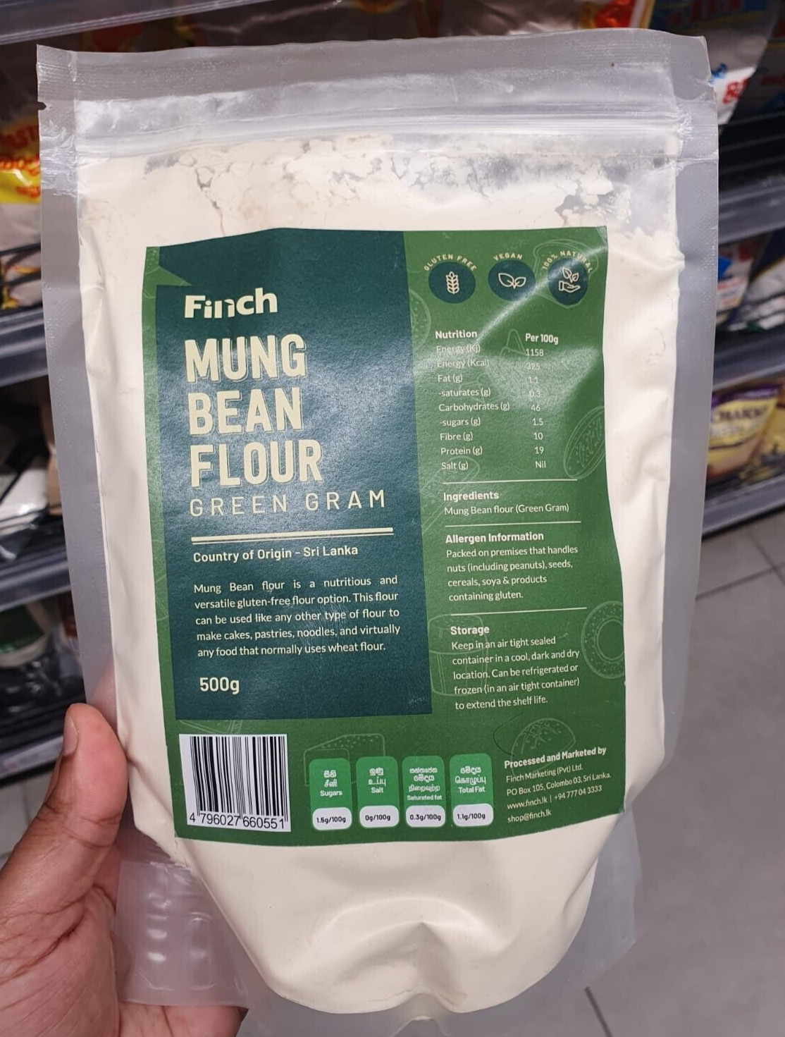 100% Fresh Organic Green Gram Flour (Mung Bean) 500g Sri Lankan Quality New