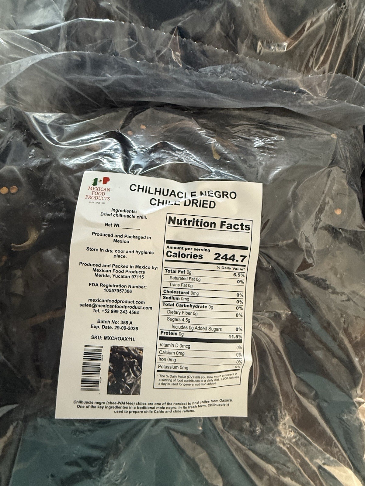 CHILHUACLE Black Dried Chile Pepper 11 LBS Case 100 % Natural FREE Shipping USA