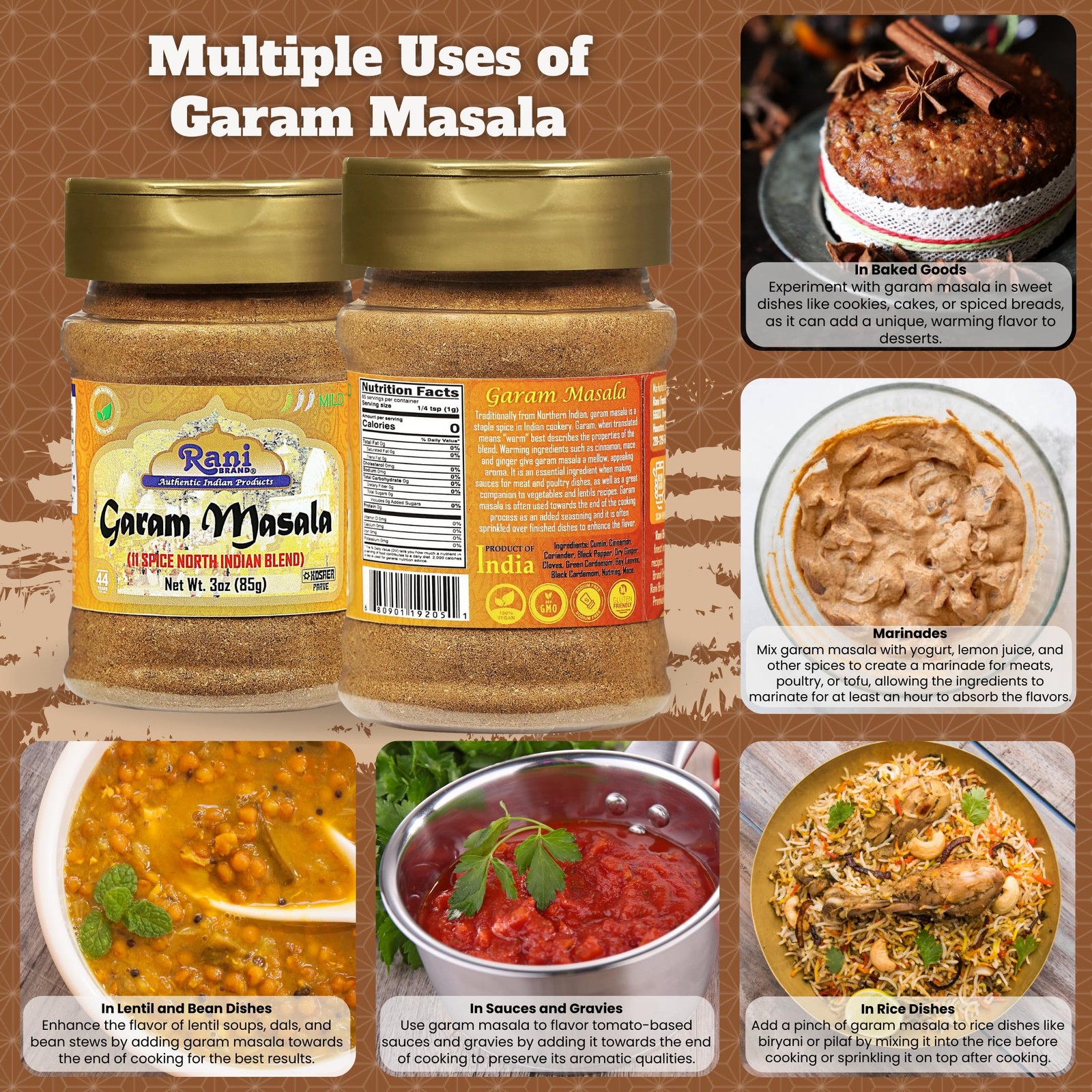 Rani Garam Masala Indian 11-Spice Blend 3oz (85g) PET Jar 3 Ounce (Pack of 1)