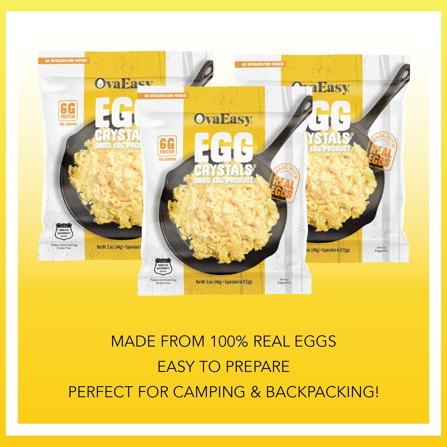 OvaEasy Dehydrated Egg Crystals – 4.5oz. (128g) Bag – Powdered Eggs Made From Al