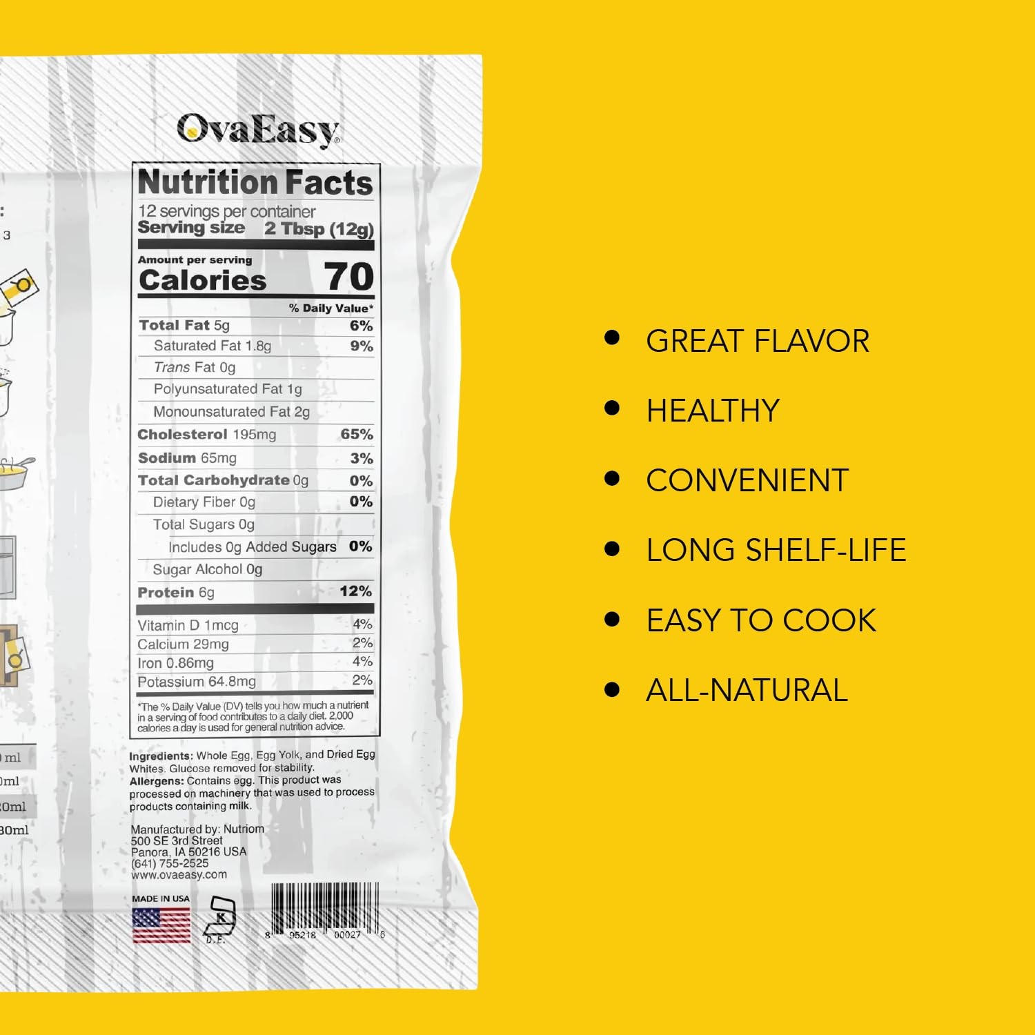 OvaEasy Dehydrated Egg Crystals – 4.5oz. (128g) Bag – Powdered Eggs Made From Al