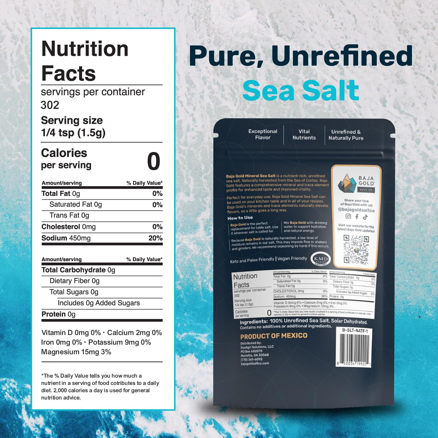 Baja Gold Mineral Sea Salt Natural Grain Crystals – 1 Lb. Bag (Pack of 1)