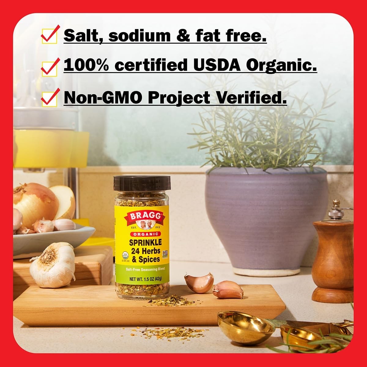 BRAGG Organic Sprinkle Herb and Spice Salt-Free Seasoning Blend, 1.5 oz (2 pack)
