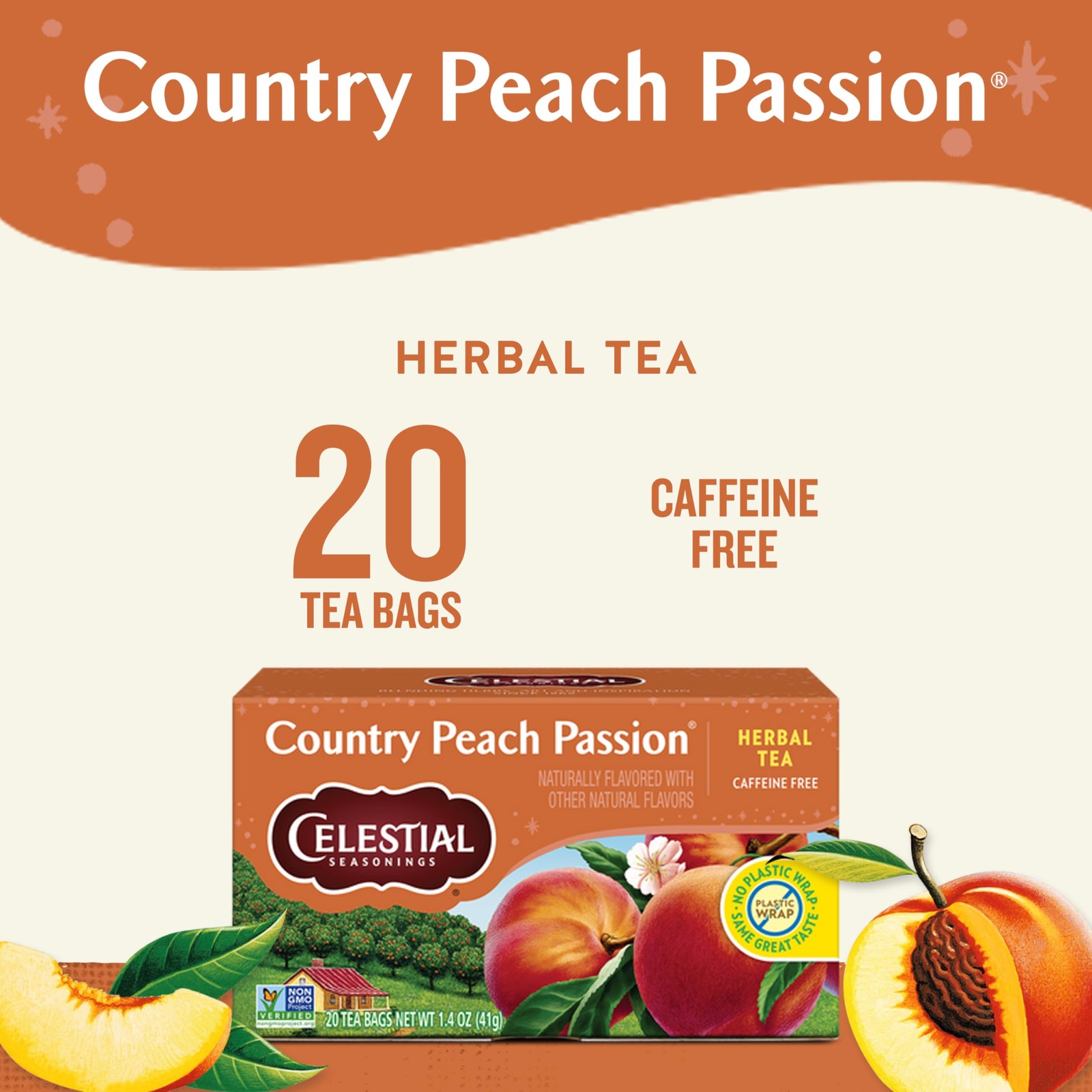 Celestial Seasonings Country Peach Passion Herbal Tea, 20 Count (Pack of 1)